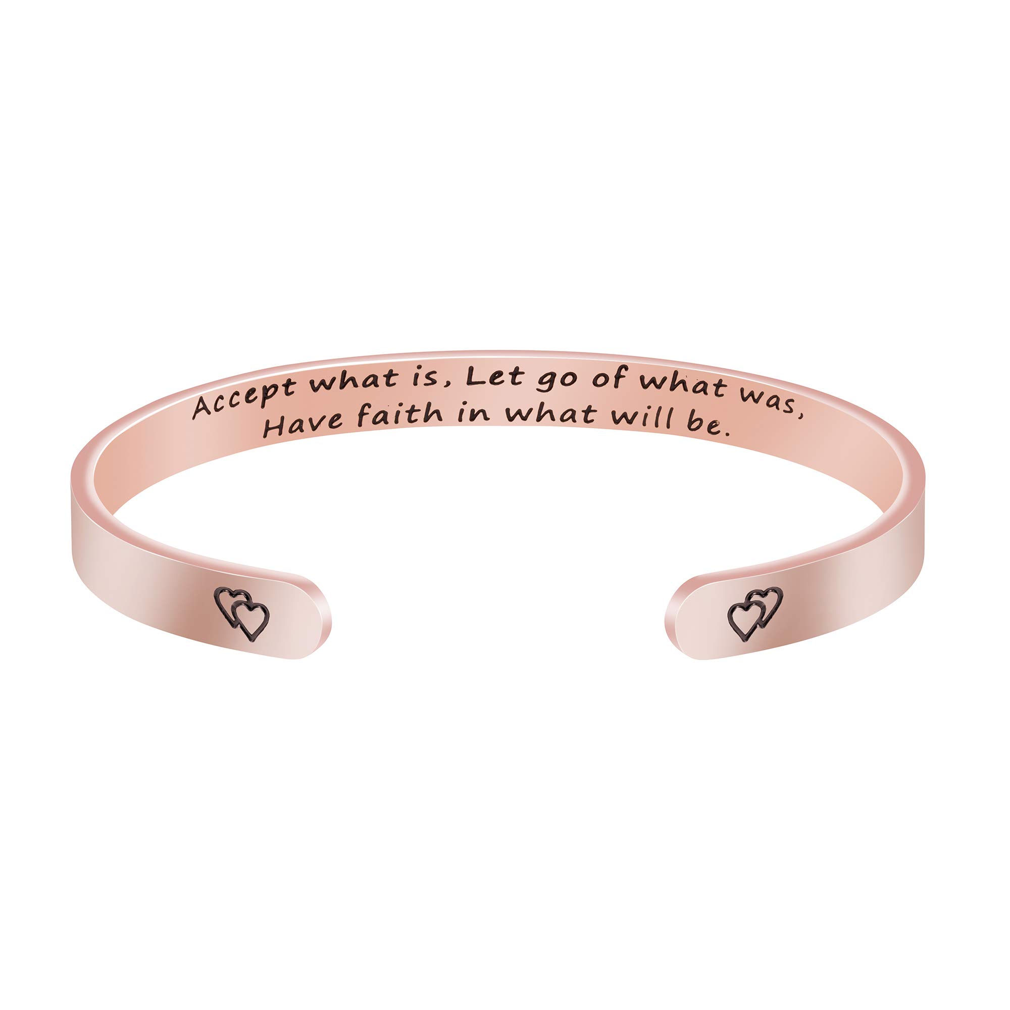 Inspirational Rose Gold Stainless Steel Cuff Bangle Bracelet for Women, Men, Teen Girls - Elegant Jewelry Gift for Christmas, Birthday, Friendship (BFF, Mom) - Perfect for Everyday Wear, Parties & Special Occasions