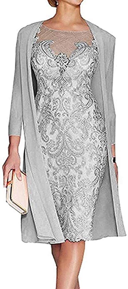 Elegant Lace Applique Bodycon Mother of the Bride Dress with Matching Shawl - Formal Wedding Guest Gowns for Women - Perfect for Church Ceremonies, Receptions & Special Occasions