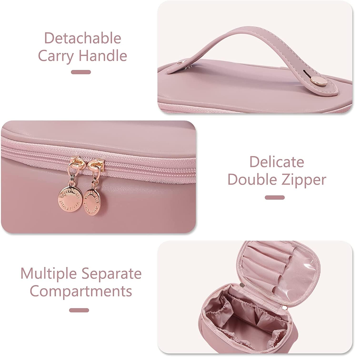 Travel Makeup Pouch Cosmetic Organizer Bag - Waterproof Shower & Wash Bag for Women | Portable Toiletry Organizer with Multiple Pockets | Perfect for Vacation, Gym & Daily Use (Light Pink)
