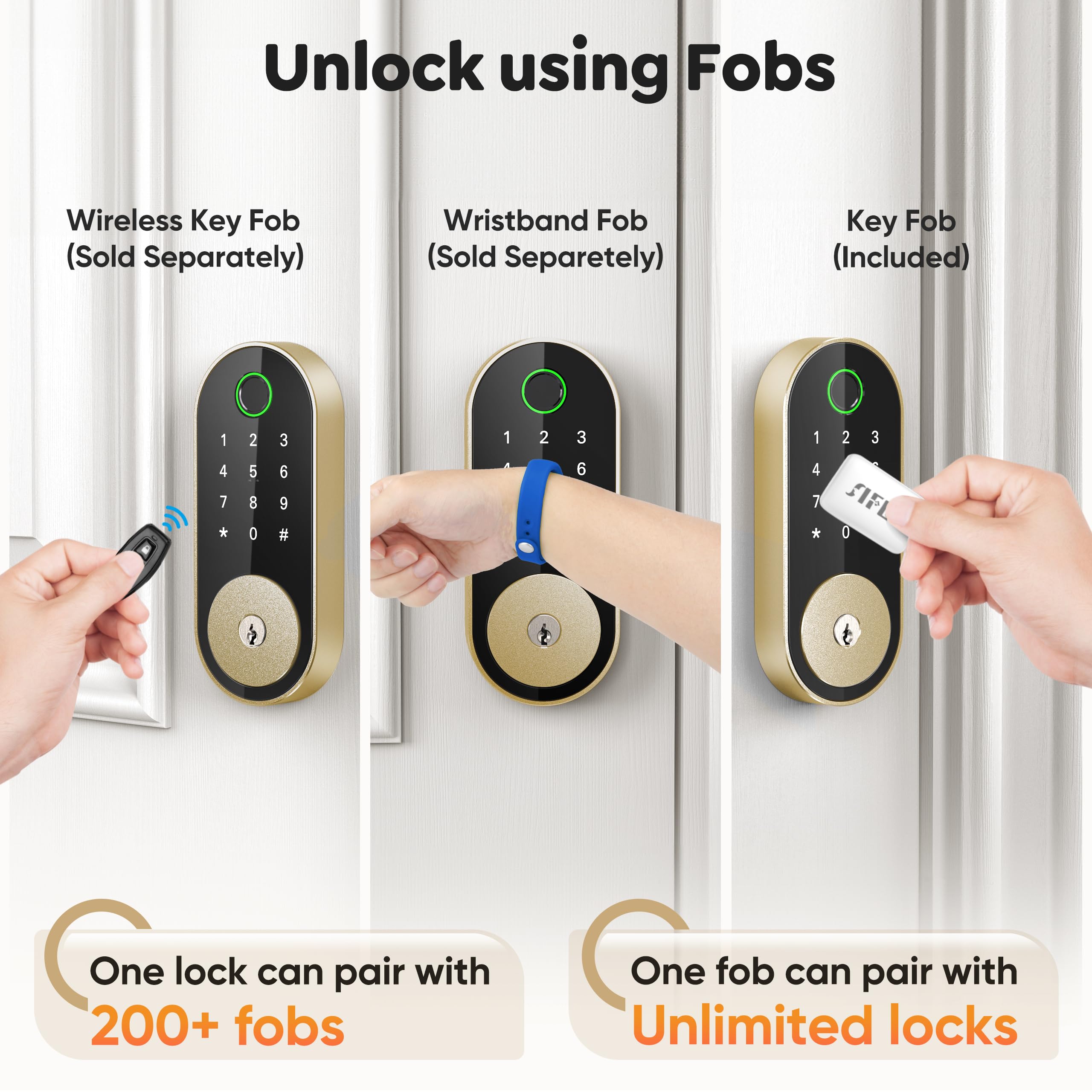 Sifely Smart Lock - Keyless Entry Fingerprint Deadbolt with Keypad & Auto-Lock | Biometric Digital Door Lock for Home Security (Gold) | Perfect for Apartments, Vacation Homes & Airbnb Rentals