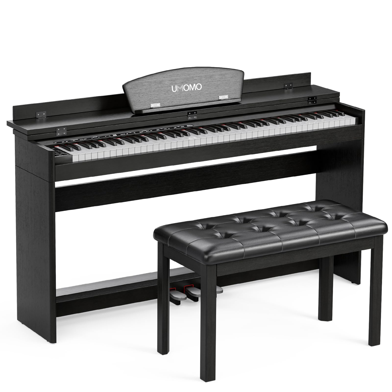 UMOMO 88-Key Full Size Digital Piano Keyboard Set with Bench, Music Stand, 3 Pedals & Accessories - Perfect for Beginners & Adults | Home Practice, Music Lessons & Studio Recording (Black)