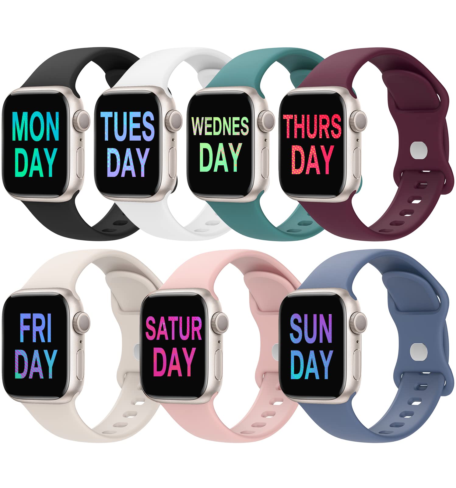 7 Pack Mage Plus Silicone Band for Apple Watch 38mm 40mm 41mm - Sport Strap Compatible with iWatch Ultra Series 8 7 SE 6 5 4 3 2 1 - Durable & Comfortable Replacement Band for Men & Women - Perfect for Workouts, Running & Everyday Wear