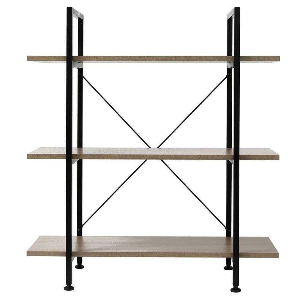 3-Tier Wood & Metal Industrial Bookcase Shelf - Home Office Storage Organizer, Flower Stand & Decor for Office, Living Room, Bedroom