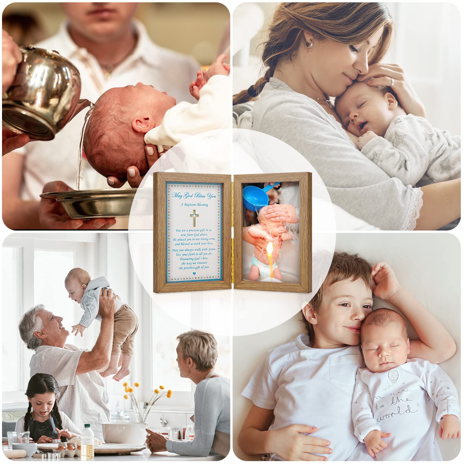 Yakucho Baptism Gifts for Boys - Baby Boy Christening Picture Frame with Blessing Card, Holds 4x6 Inch Photo, Double Frame Keepsake for Baptism Ceremony - Perfect for Baby's First Holy Sacrament, Church Celebrations & Family Memory Preservation