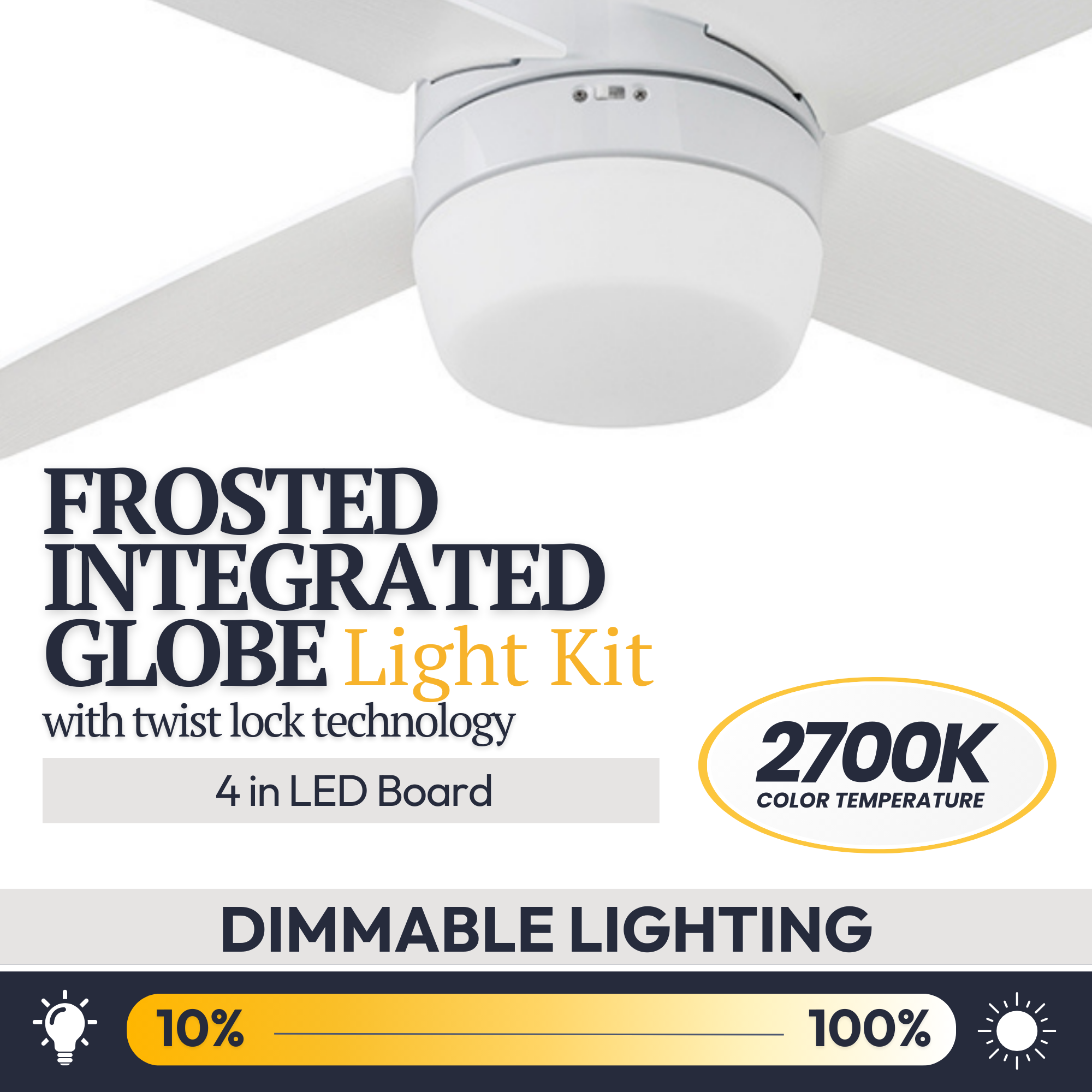 44 Inch White Atlas Ceiling Fan with Remote Control - Perfect for Living Room, Bedroom, and Outdoor Spaces