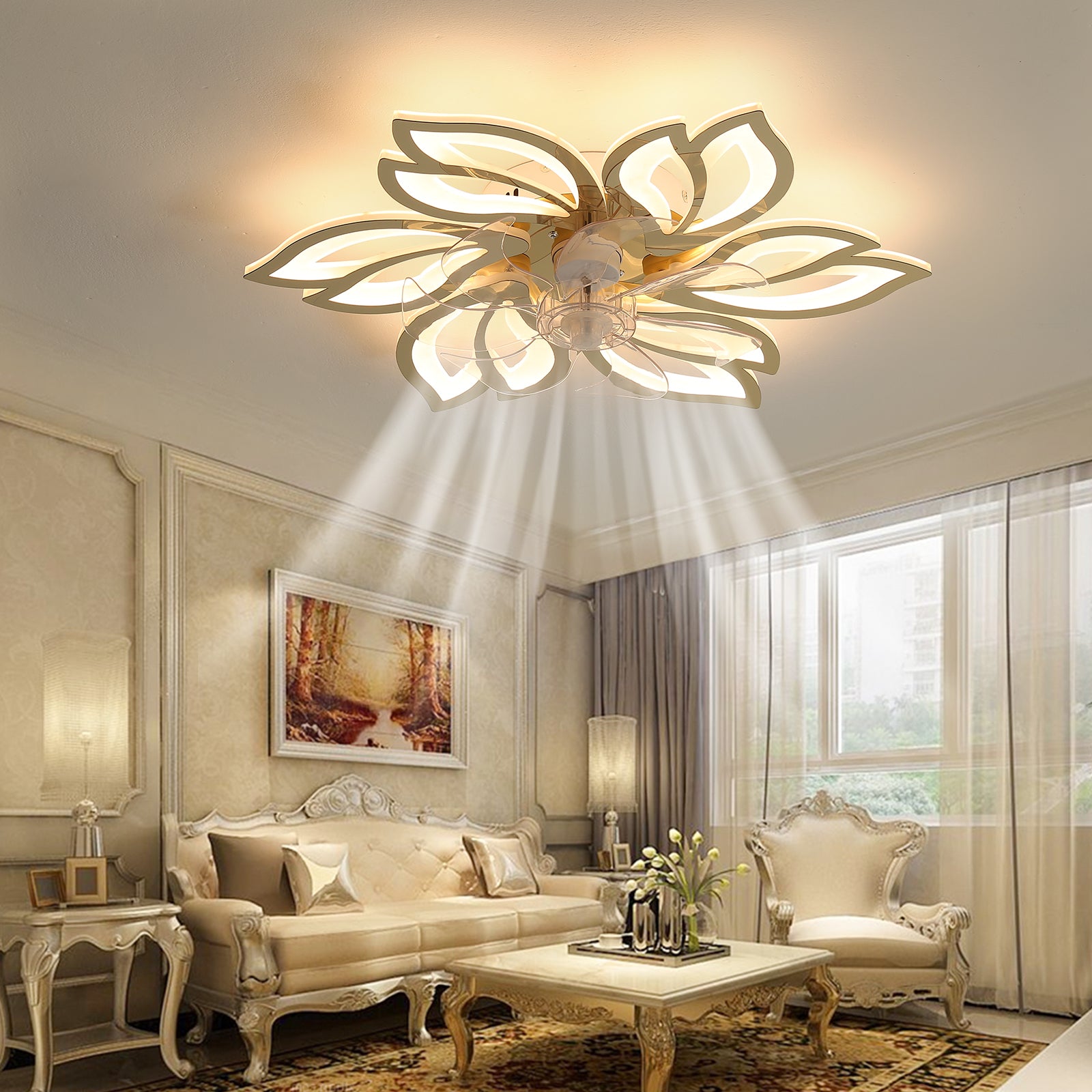 25.5 Inch Modern Ceiling Fan with Light - Remote Control, 3 Color Temperatures & 6 Speed Settings, Titanium Gold Finish - Perfect for Living Room, Bedroom, and Outdoor Patio