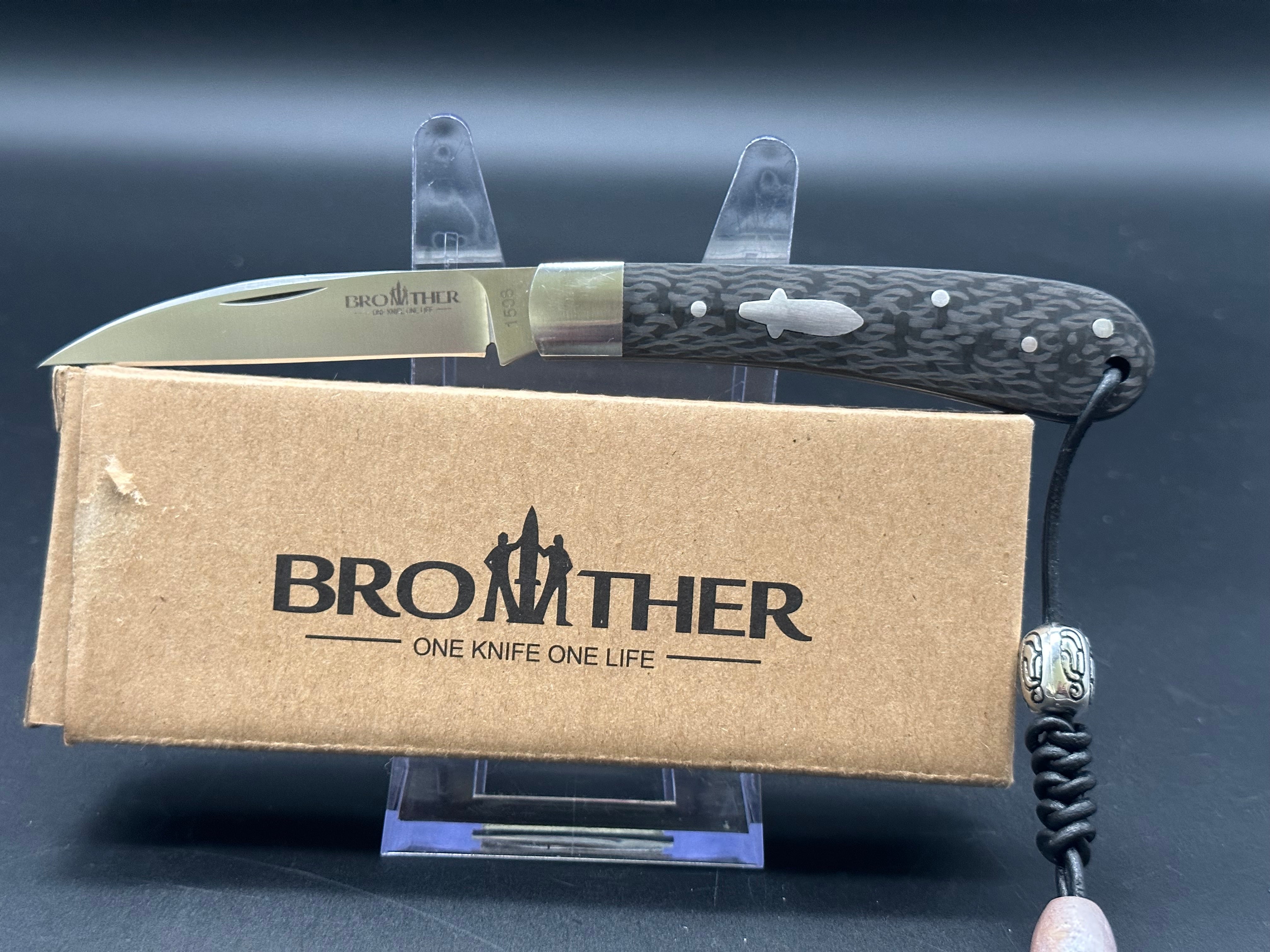 Brother 1508 Warncliffe Folding Pocket Knife with VG-10 Stainless Steel Blade & Carbon Fiber Handle - EDC, Camping, Hiking, Outdoor Survival Gear