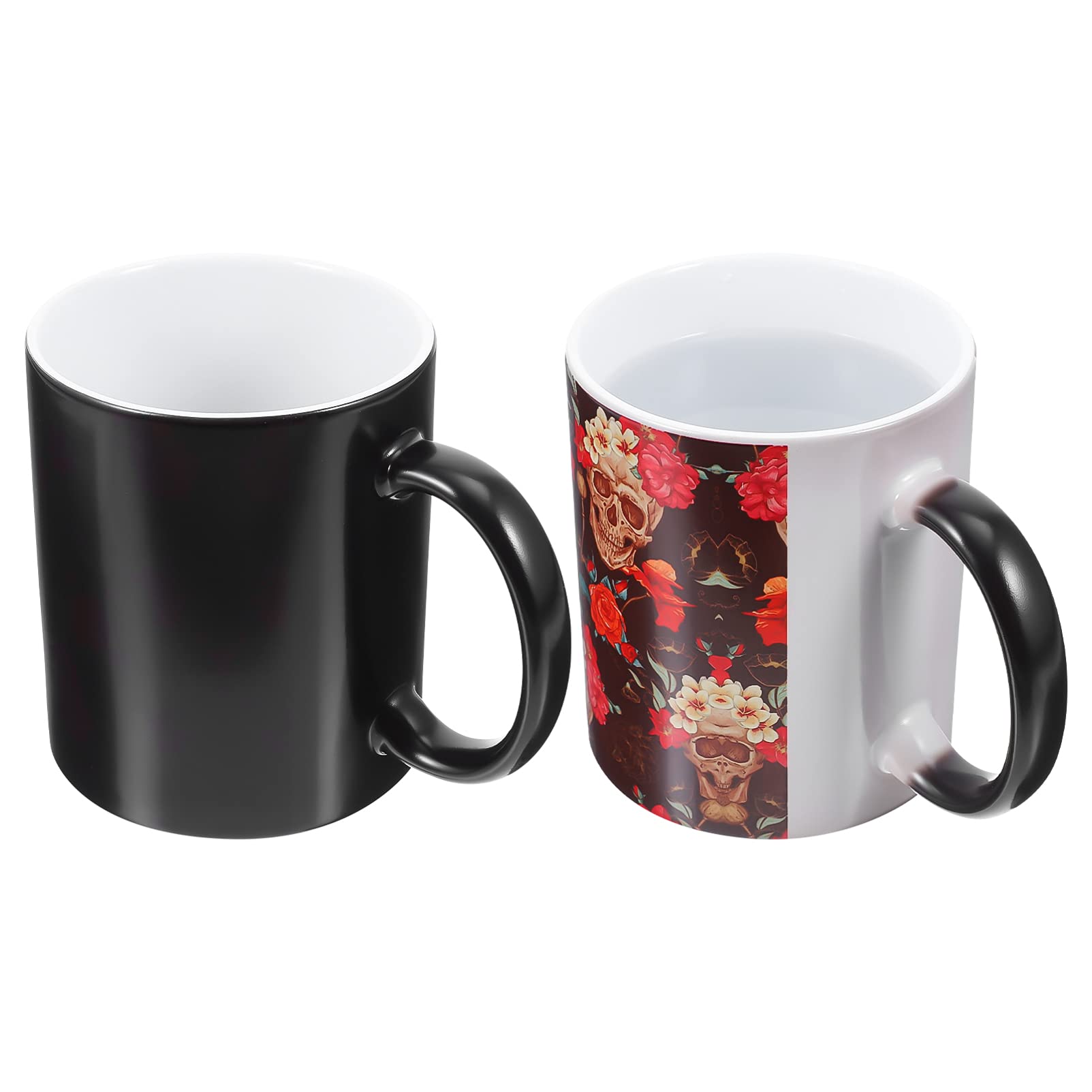 Hemoton 2-Pack Thermal Coffee Mugs - Color Changing Ceramic Travel Mug with Black Coating for Hot/Cold Drinks - Perfect for Coffee, Tea, Office Use, Camping & DIY Sublimation Gifts (Black)