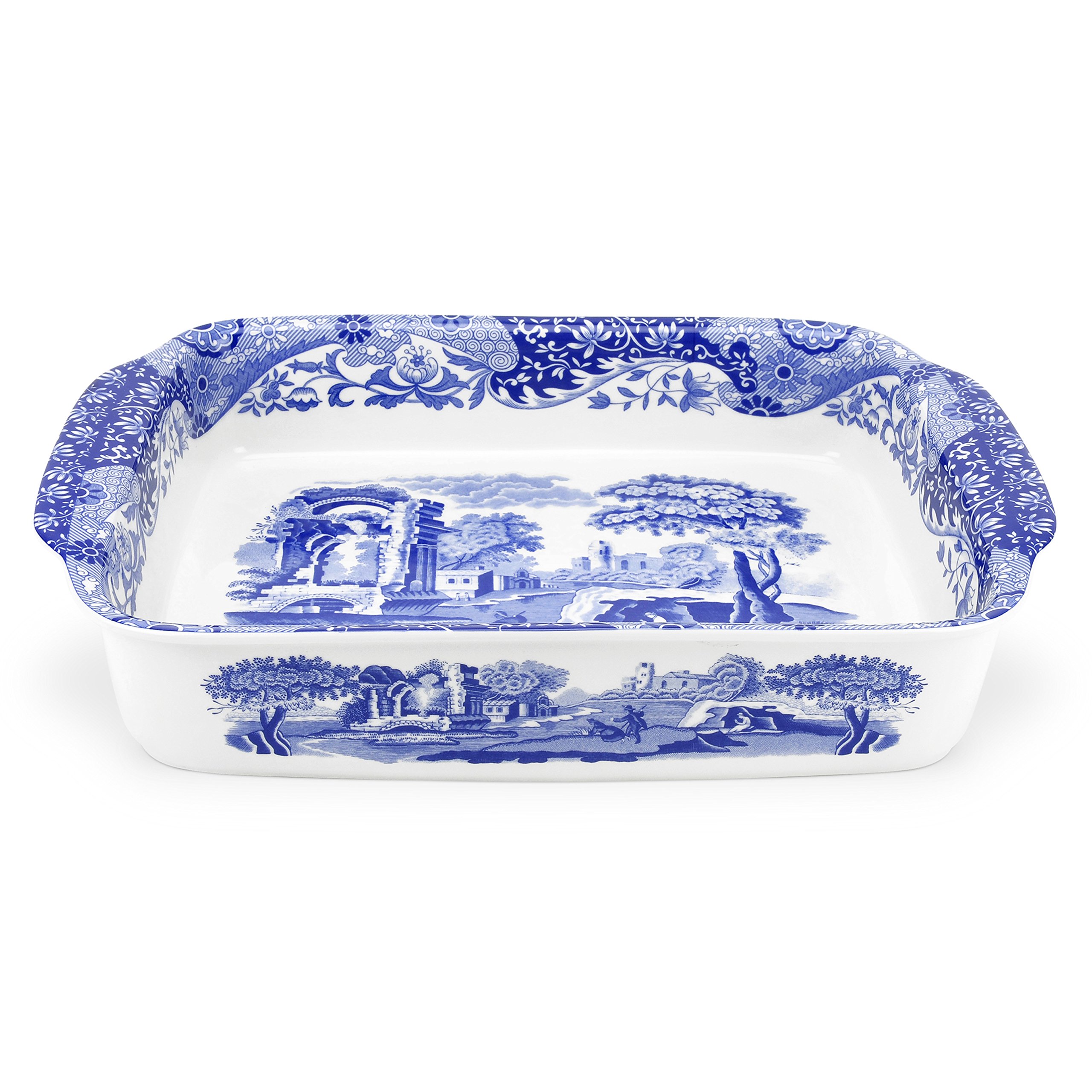 Spode Blue Italian Large Rectangular Handled Baking Dish - 15 x 12 Inch Deep Oven Pan for Casserole, Lasagna & More | Microwave & Dishwasher Safe | Perfect for Family Dinners, Holiday Meals & Entertaining