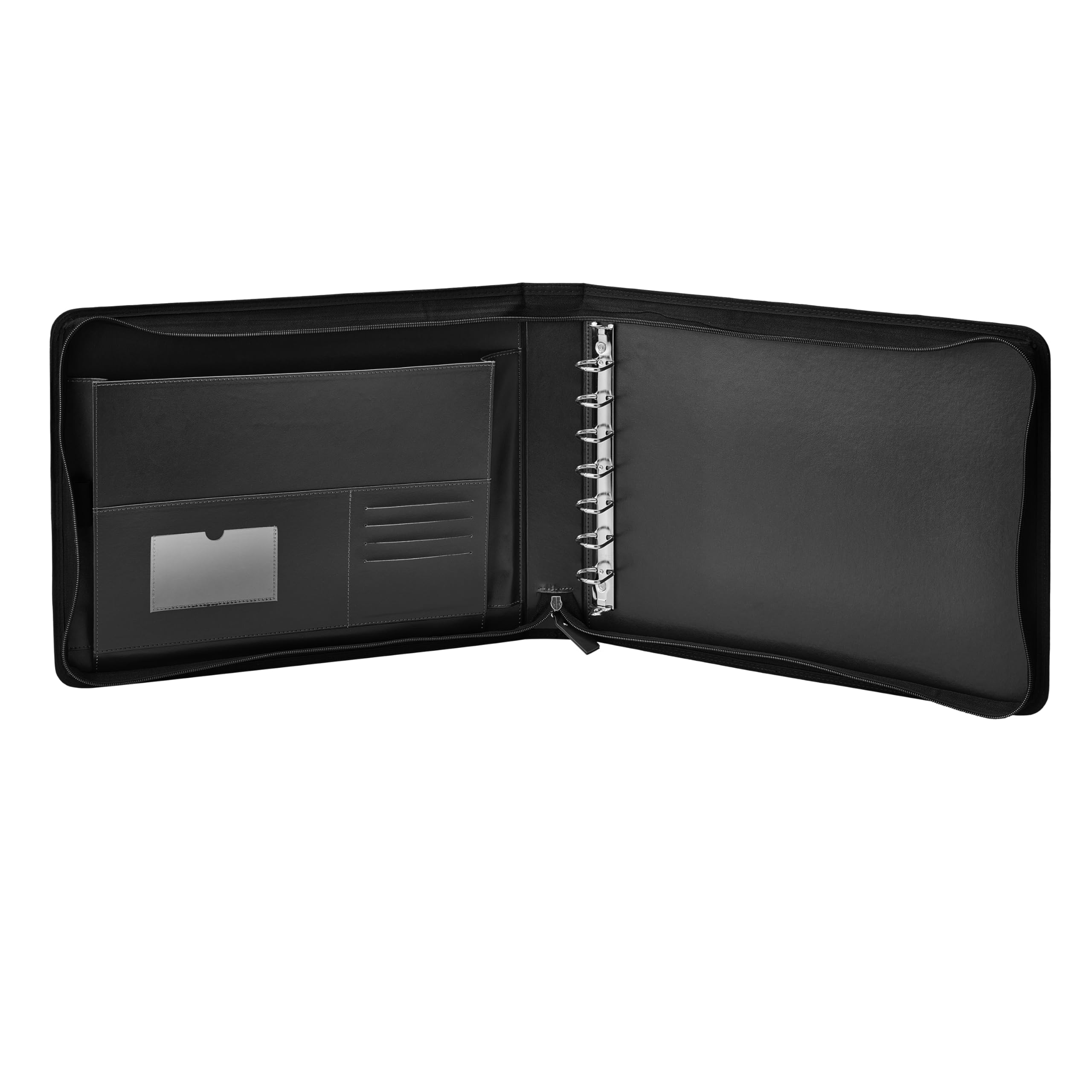 GALLAWAY LEATHER 7 Ring Business Checkbook Binder - PU Leather Zippered Check Portfolio Holder with 600 Checks Capacity for Executives & Personal Use (Black) | Perfect for Office, Banking & Financial Organization