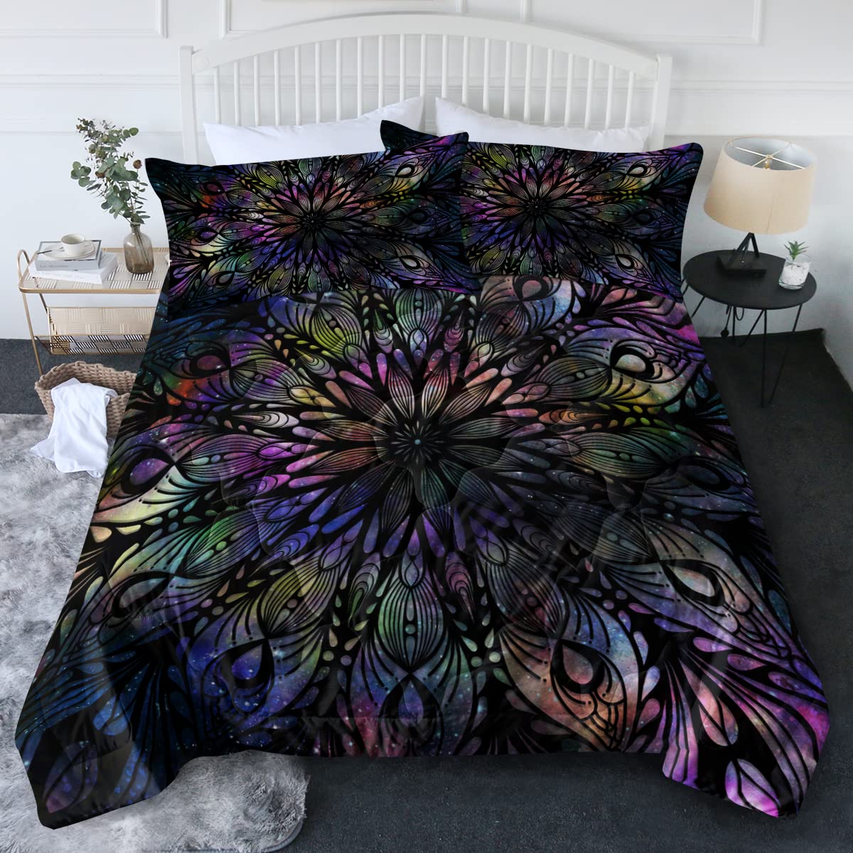 BlessLiving Purple Black Mandala Comforter Set - Bohemian Galaxy Print Twin/Twin XL Bedding (3-Piece: Comforter + 2 Pillow Shams) for Boys & Girls - Perfect for Boho Bedroom Decor, Teen Rooms & Dorm Essentials