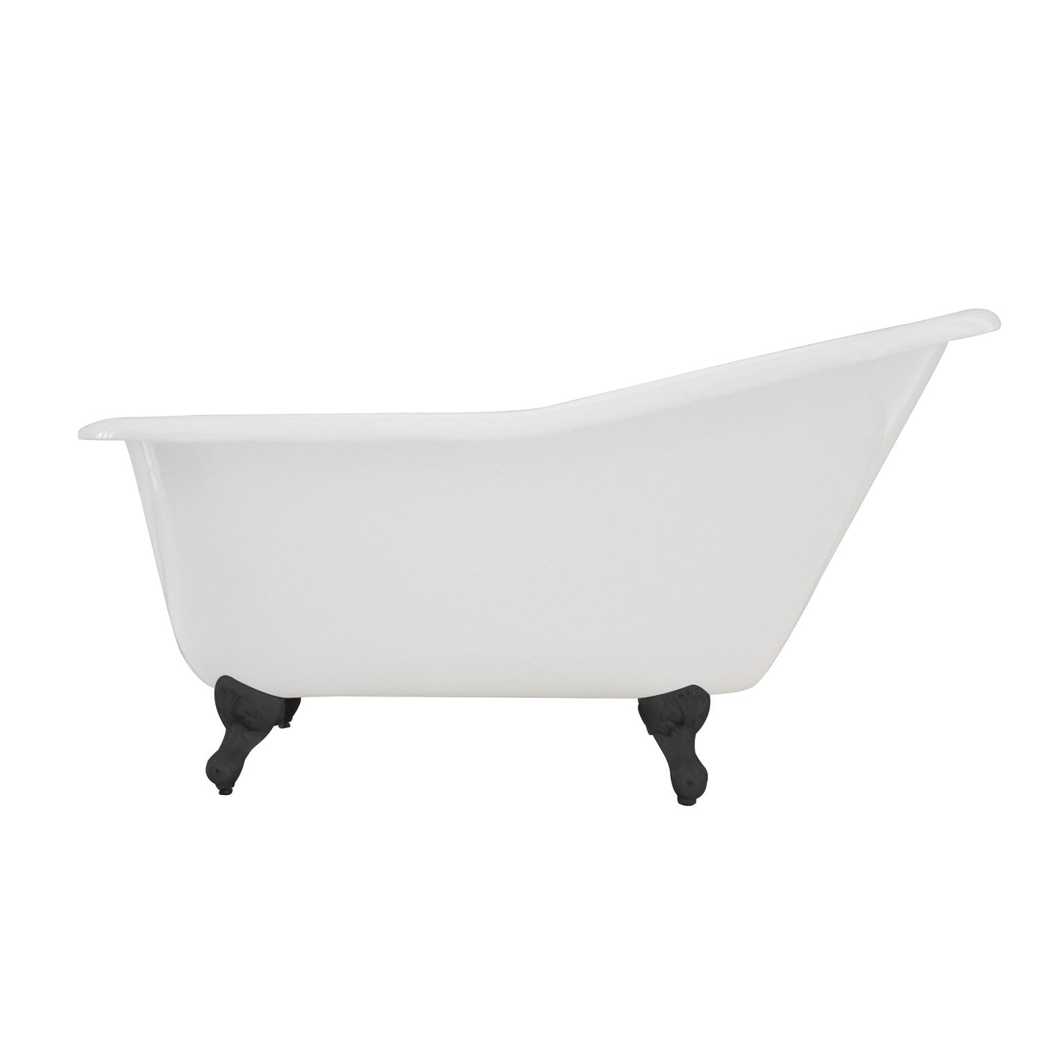 Aqua Eden 60 Inch Cast Iron Oval Single Slipper Clawfoot Bathtub - No Faucet Drillings, White/Matte Black - Vintage Freestanding Soaking Tub for Bathroom & Spa Relaxation