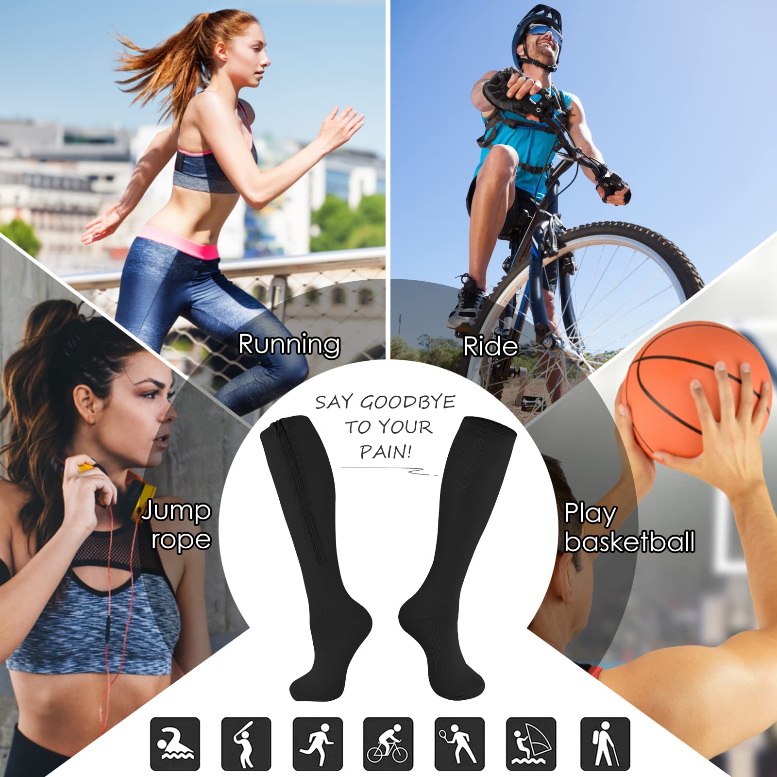 15-20 mmHg Closed Toe Compression Socks for Men & Women - 2 Pairs Zipper Support Stockings - Ideal for Running, Travel & Circulation - Doctor Recommended Graduated Compression