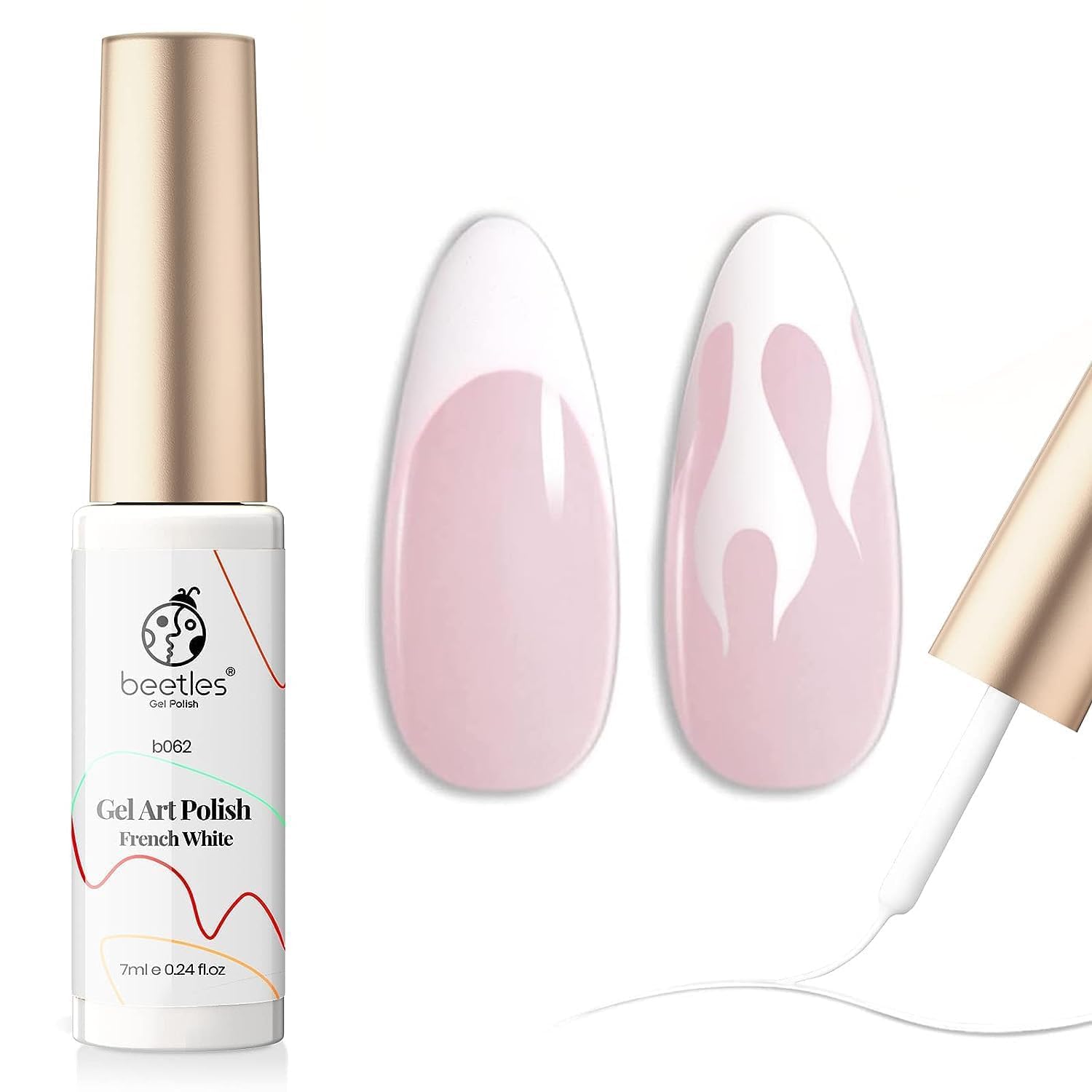 Beetles Gel Polish Swirl Nail Art - 7ml Classic White Soak Off UV/LED Gel Polish for French Manicure, Thin Line Nail Art & Salon Designs | Perfect for DIY Nails, Home Manicure & Professional Salon Use