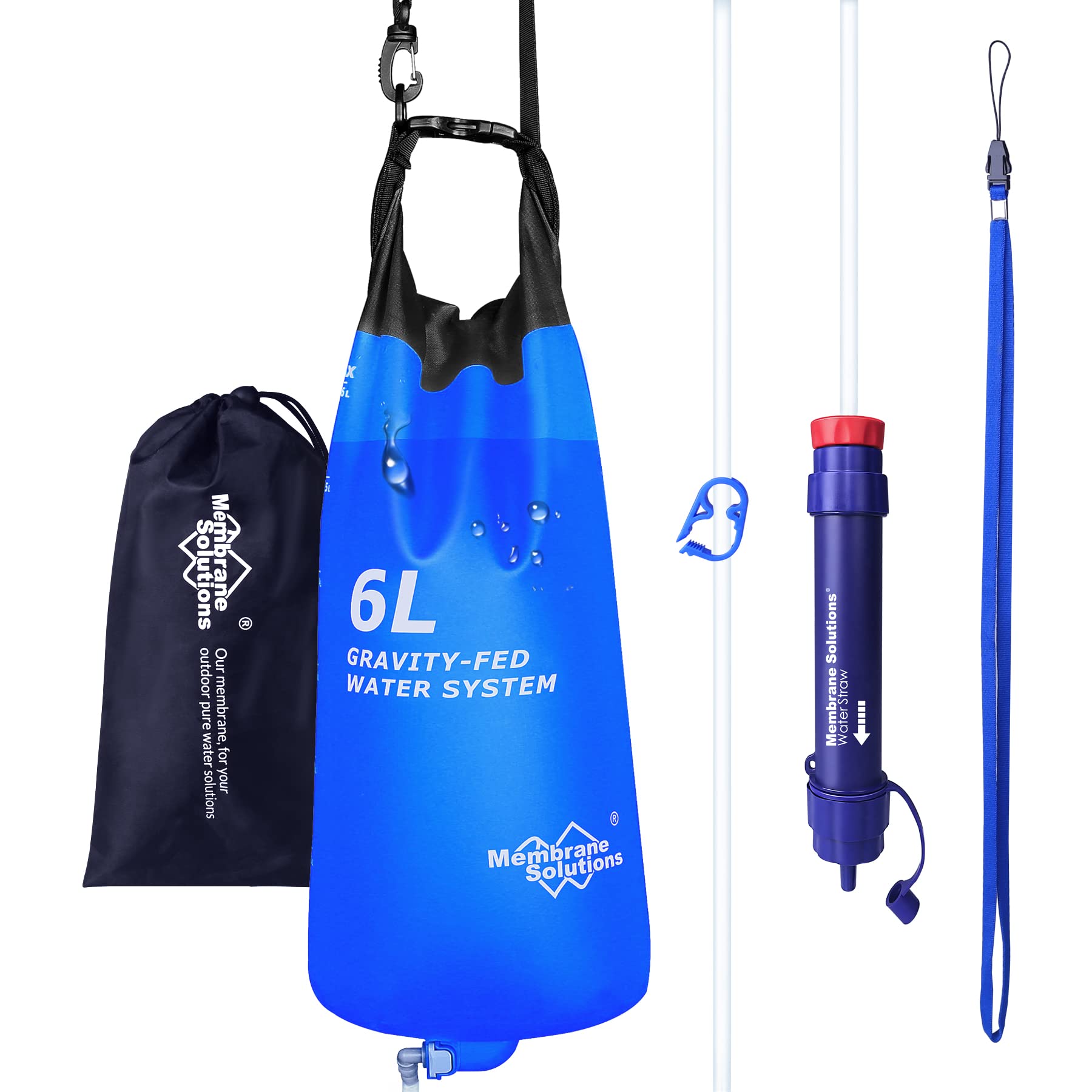 Membrane Solutions 6L Gravity Water Filter Pro - 0.1 Micron Portable Water Purifier for Camping, Hiking & Emergency Preparedness - Includes Adjustable Tree Strap & Storage Bag - Ideal for Outdoor Adventures, Survival Kits & Group Travel