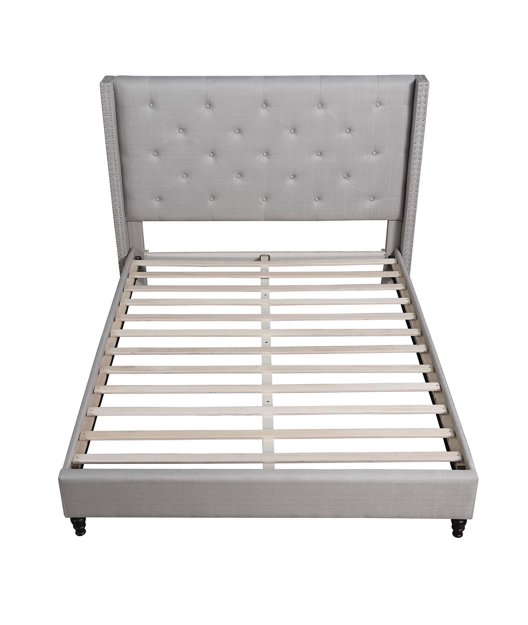 Best Master Furniture Vero Tufted Wingback Platform Bed King Size in Grey - Luxurious Bedroom Centerpiece for Modern Homes