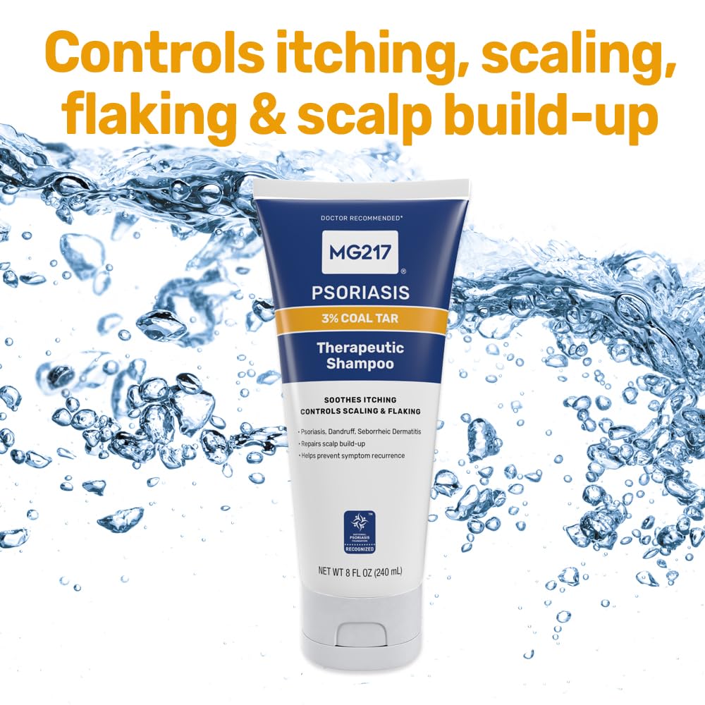 MG217 Psoriasis Shampoo with 3% Coal Tar - Therapeutic Scalp Treatment for Itching, Scaling & Flaking - Controls Scale Buildup - 8 fl oz - Ideal for Daily Psoriasis & Dandruff Relief
