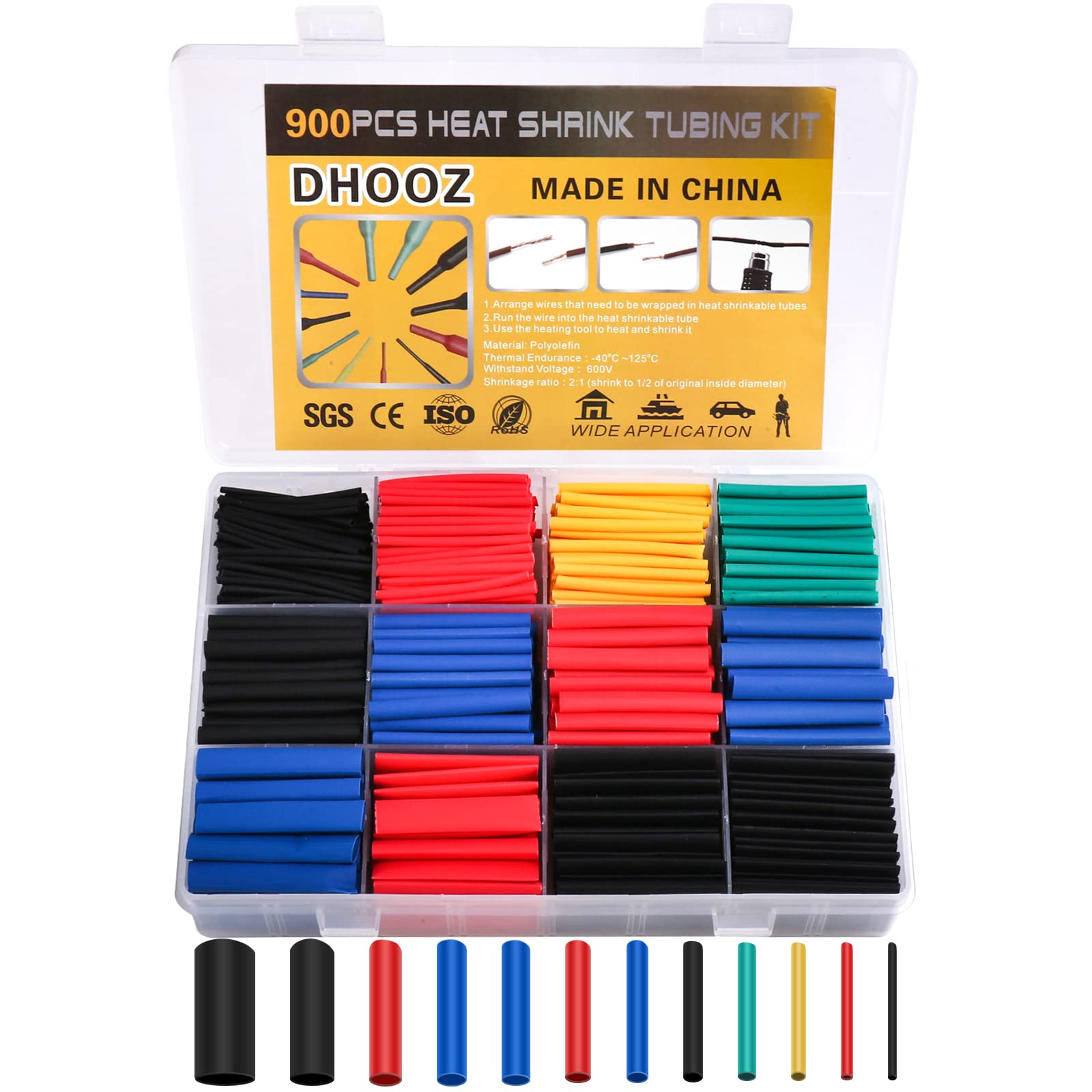 900 Pcs Marine Grade Heat Shrink Tubing Kit - 2:1 Ratio Waterproof Electrical Wire Wrap, 12 Sizes & 6 Colors Assorted for Industrial & DIY Projects - Perfect for Automotive, Boat Wiring, Electronics Repair & Home Electrical Work - DHOOZ