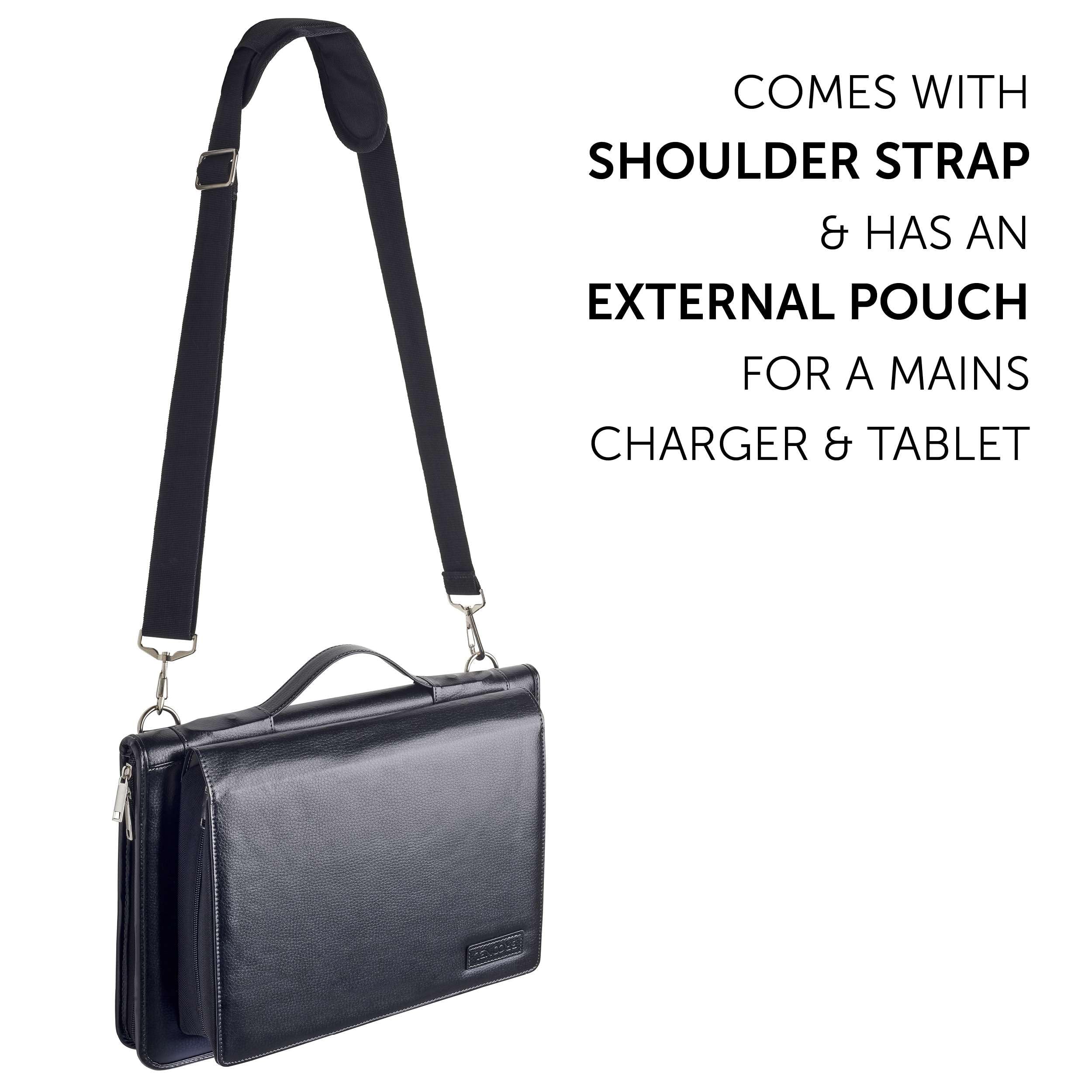 Broonel Black Leather Laptop Messenger Bag for 15.6 Inch Laptops - Compatible with Medion Akoya E3216 - Perfect for Business, Travel & College Use