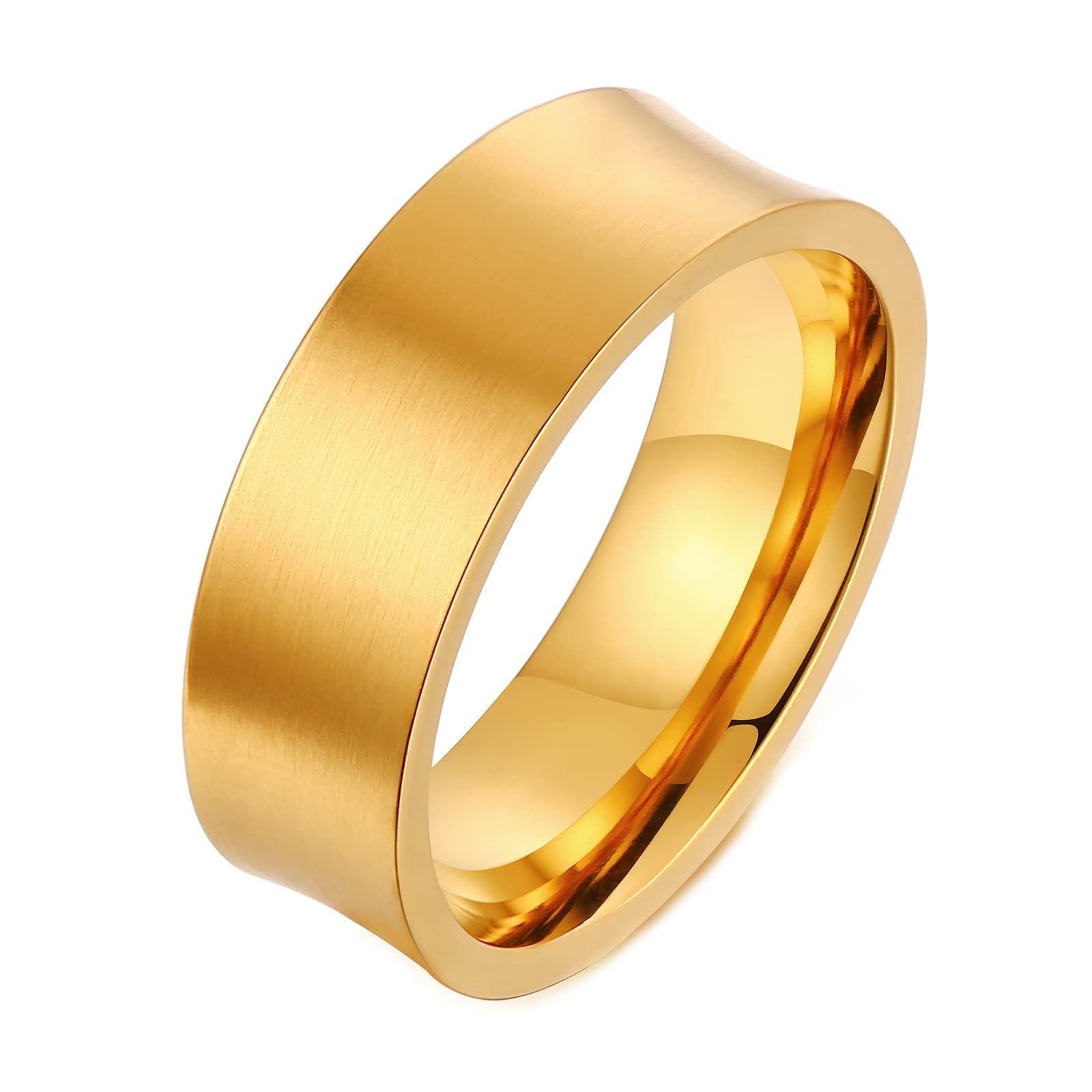 **Men's Wedding Band - 7MM Wide Brushed Gold Stainless Steel Ring - Engraved Engagement Ring for Him - Perfect for Anniversaries & Proposals**