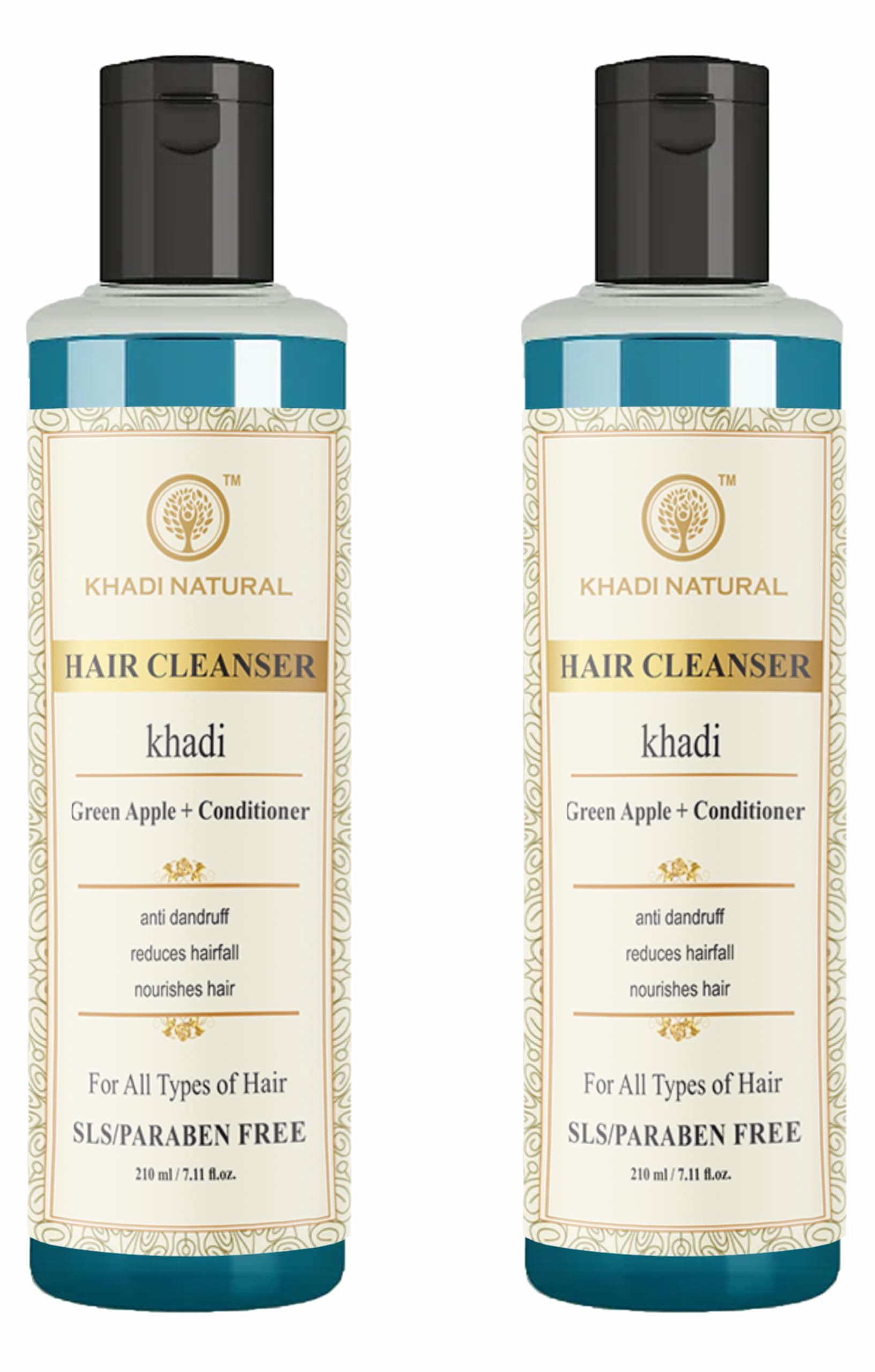 Khadi Natural Green Apple Hair Conditioner Pack of 2 (210ml Each) - Nourishing & Hydrating for Dry, Damaged Hair - Sulfate & Paraben Free - Perfect for Daily Hair Care Routine & Salon-Like Results at Home