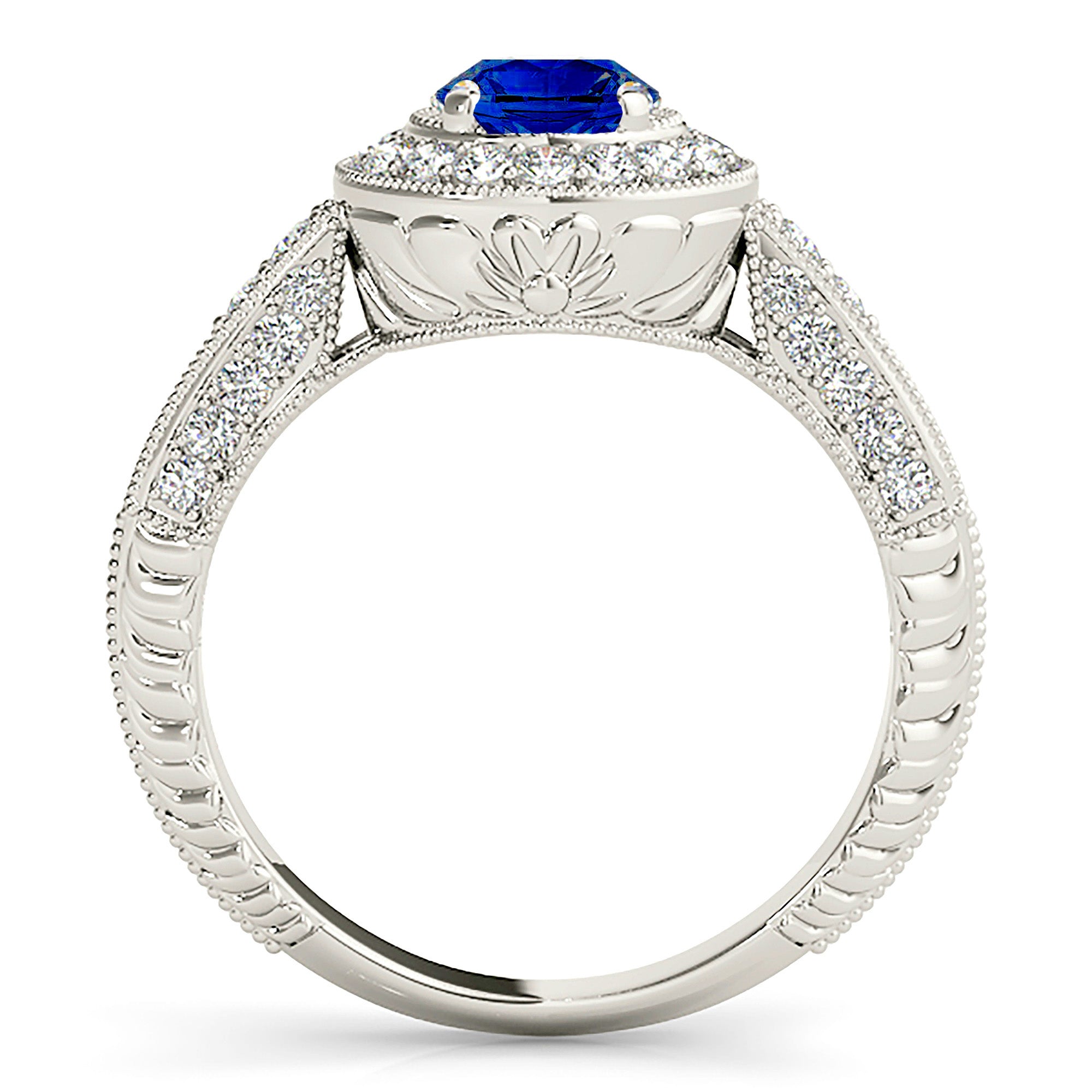 2.40 Carat Genuine Blue Sapphire Vintage Halo Ring - Elegant Engagement, Wedding, Anniversary Jewelry Gift for Her