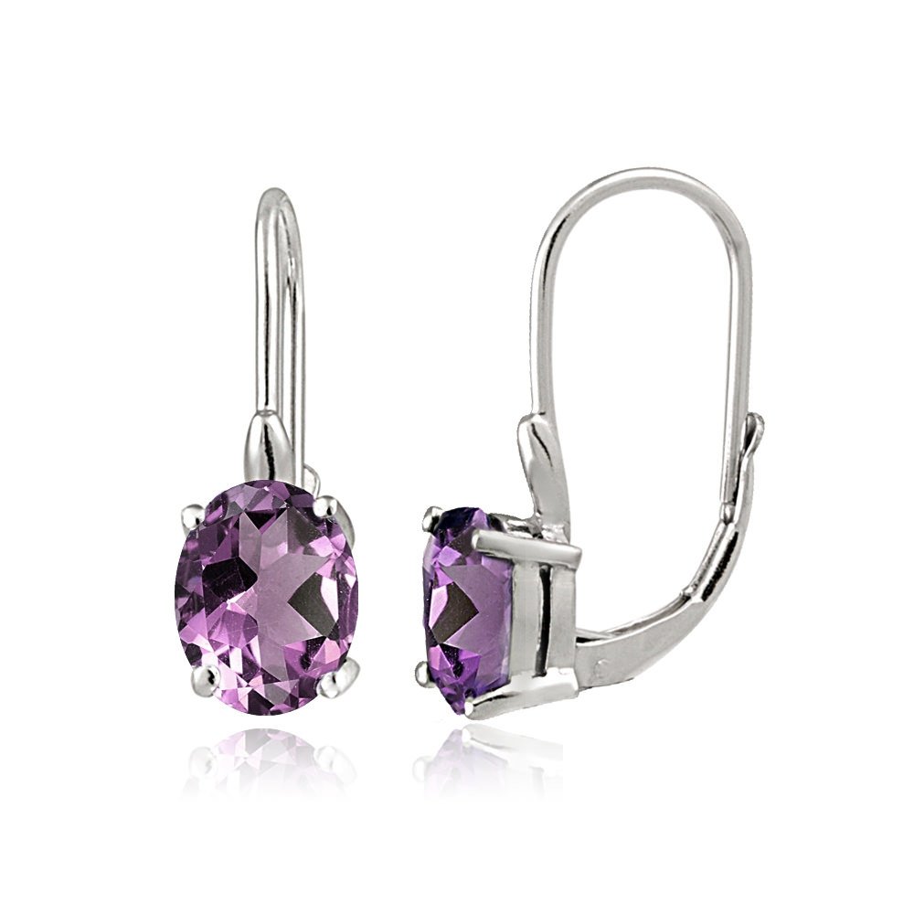 14K Sterling Silver Gemstone Birthstone Oval Leverback Earrings for Women - Perfect Gift for Birthday, Anniversary & Special Occasions