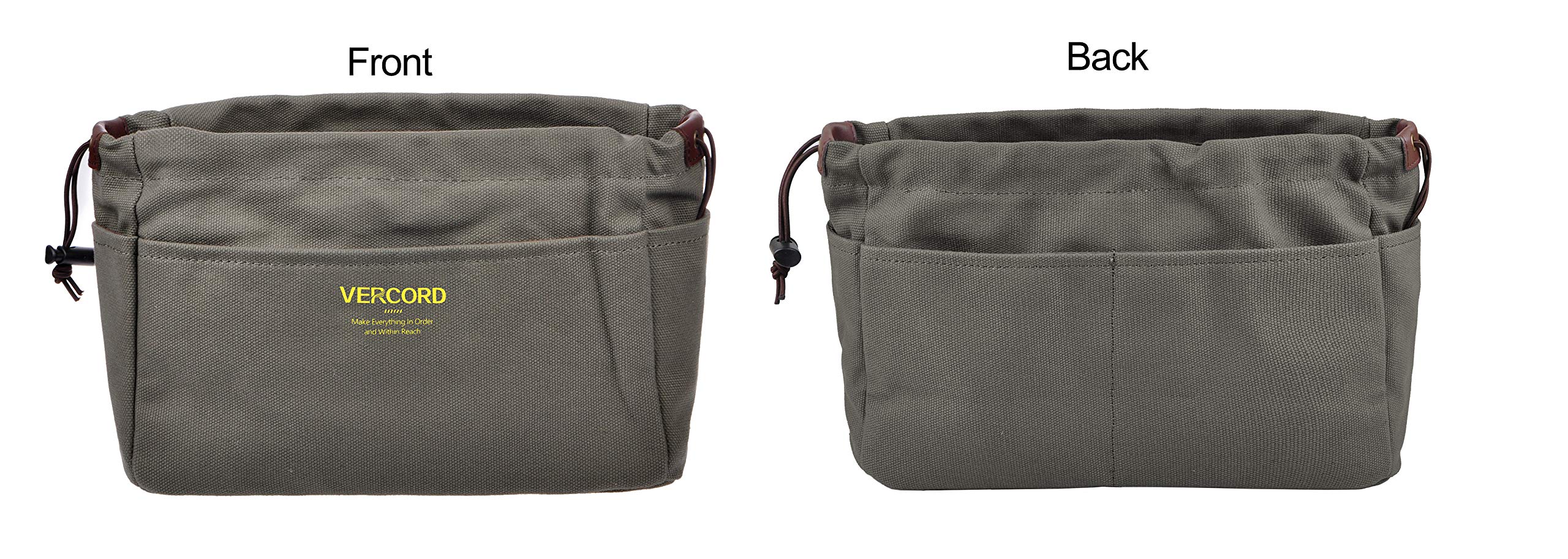 Vercord Canvas Handbag Organizers - Sturdy Purse Insert Organizer with 10 Pockets (Army Green, Small) | Perfect for Travel, Work & Daily Use to Keep Essentials Organized