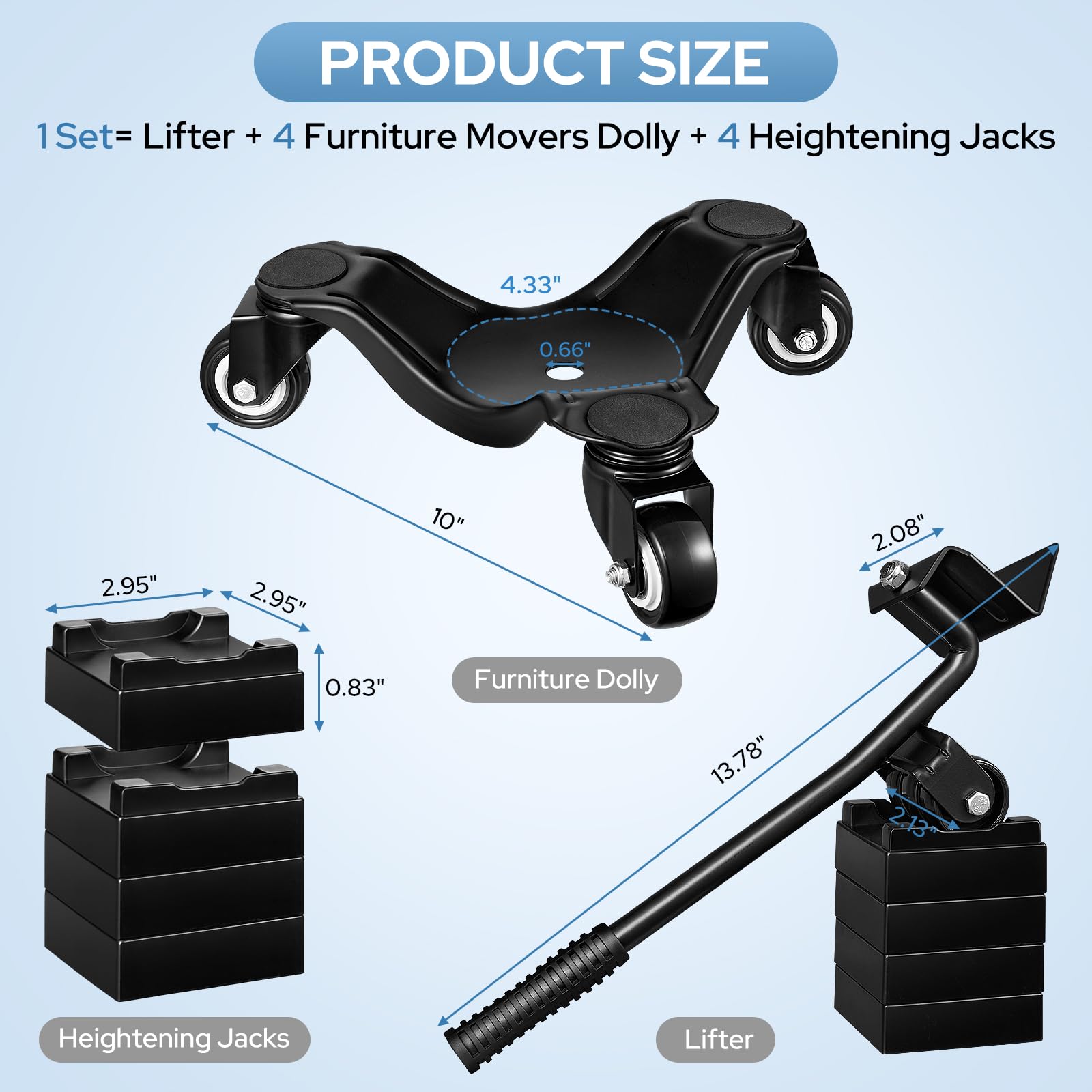 KEDSUM Heavy Duty Furniture Dolly with Wheels - 1150 Lbs Capacity Moving Dolly Set with Lifter & Rollers, 10