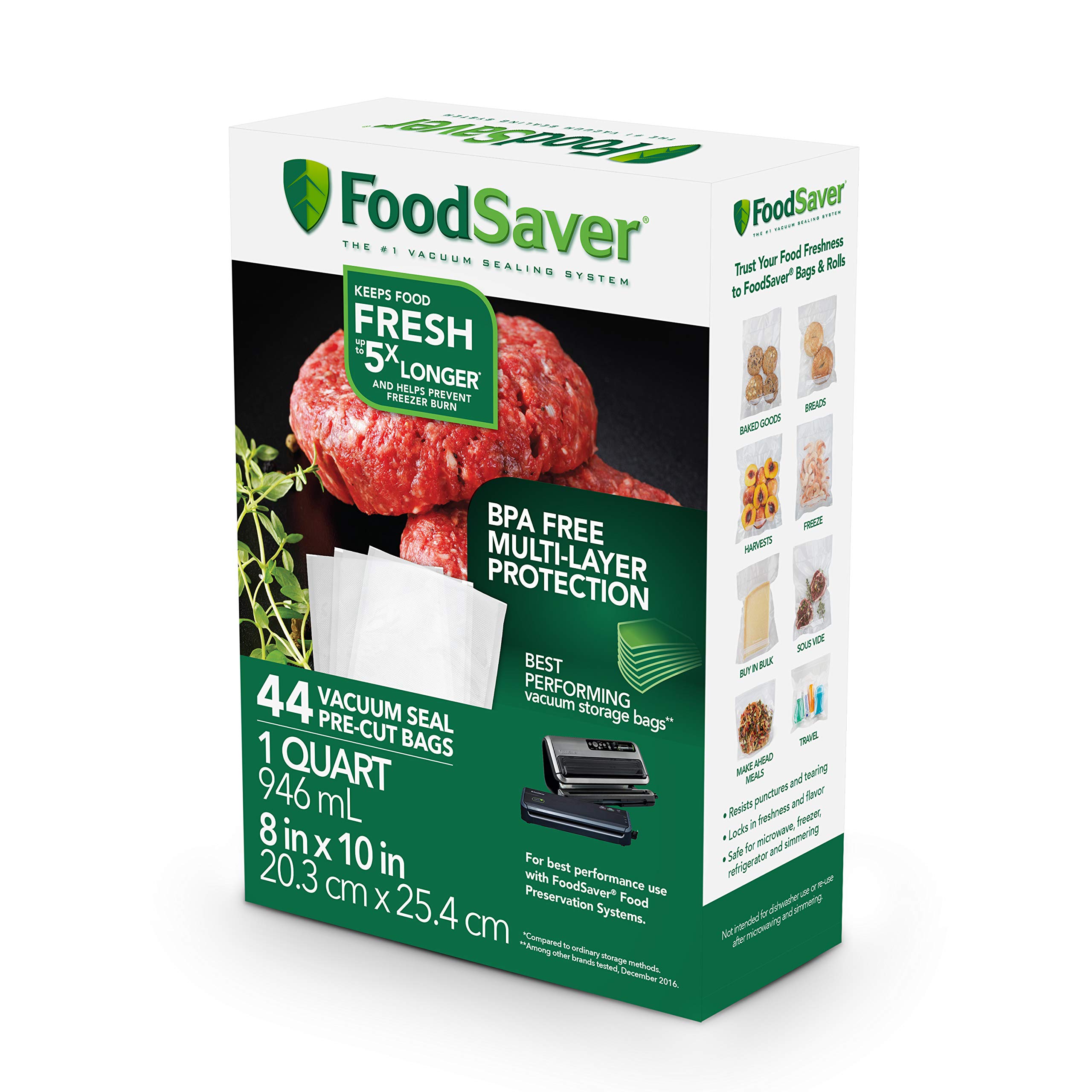 FoodSaver Vacuum Sealing Machine with 50 Precut Quart Bags | Compact PowerVac Food Sealer for Freshness | Perfect for Meal Prep, Sous Vide & Freezer Storage