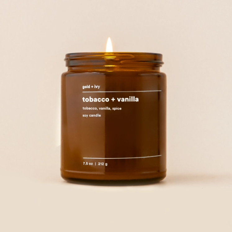 Premium Tobacco & Vanilla Scented Soy Candle - 7.5oz Natural Wax for Home, Office & Relaxation - Aromatherapy Gift for Stress Relief & Cozy Ambiance