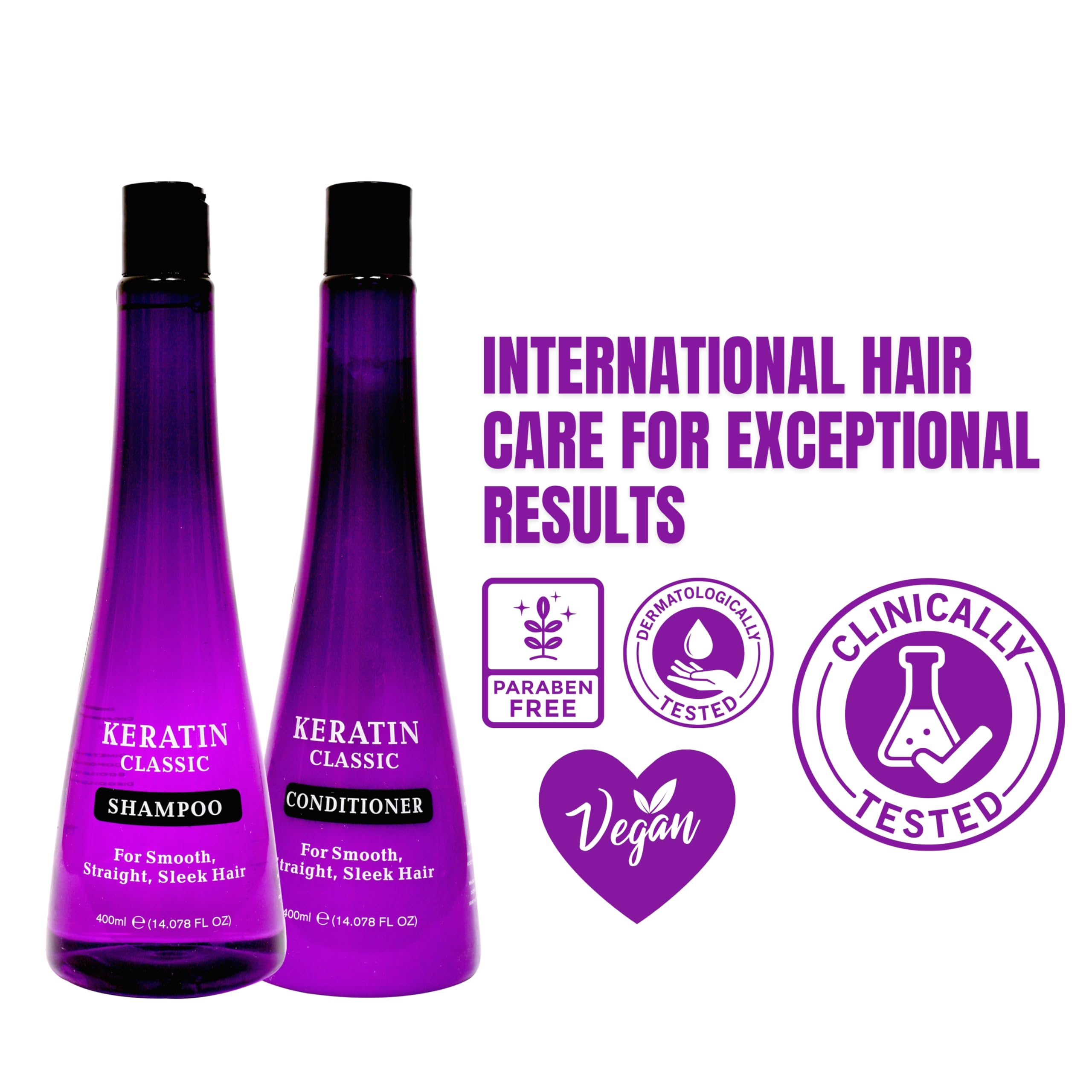 Keratin Classic Xpel Keratin Shampoo & Conditioner Set - 400ml for Smooth Straight Sleek Hair - All Hair Types - Salon Quality Hair Care for Daily Use & Professional Styling