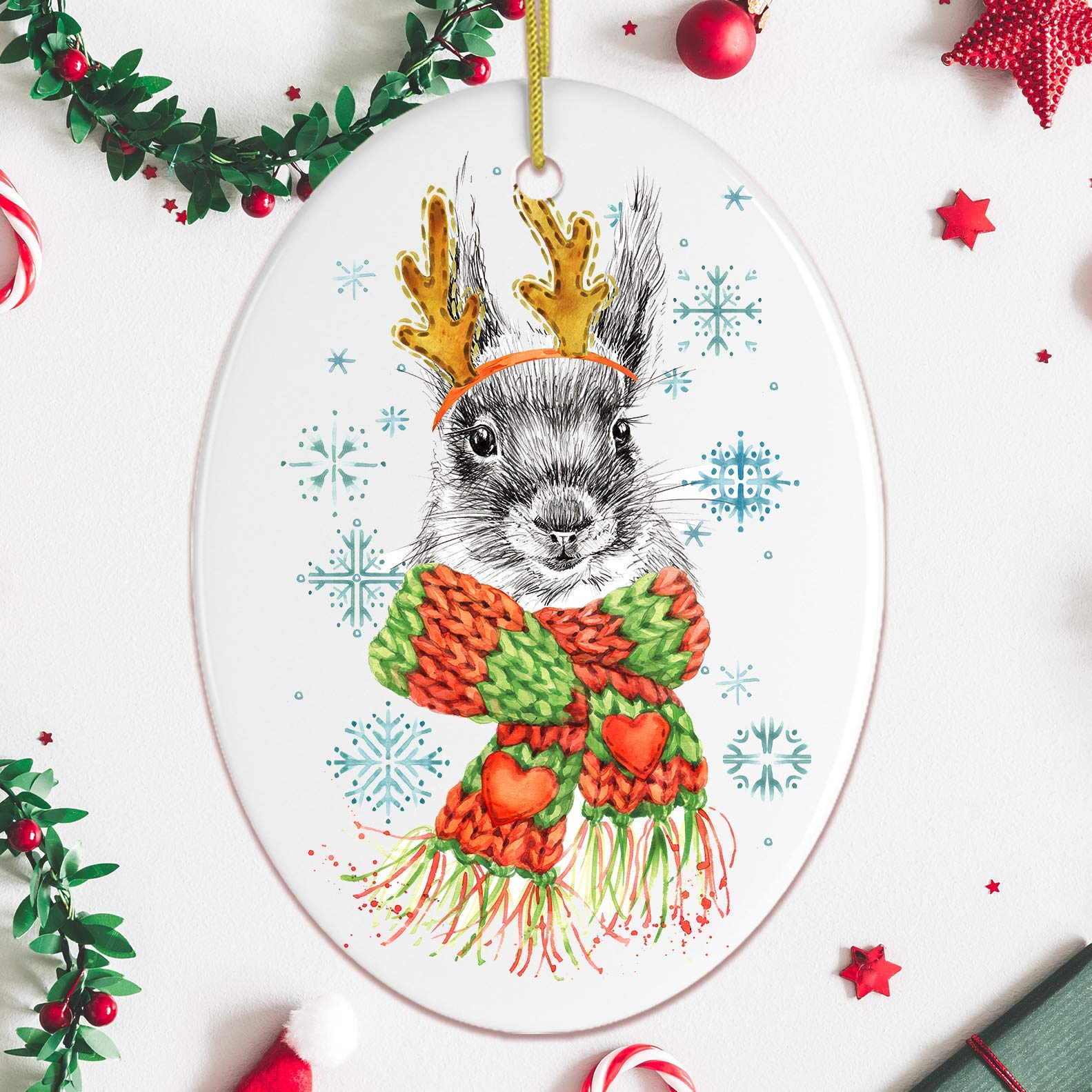 Watercolor Squirrel Christmas Ornament - Handmade Animal Themed Holiday Decor for Tree, Gift & Festive Home Decoration | Perfect for Christmas Party, Winter Wedding & Cozy Cabin Decor