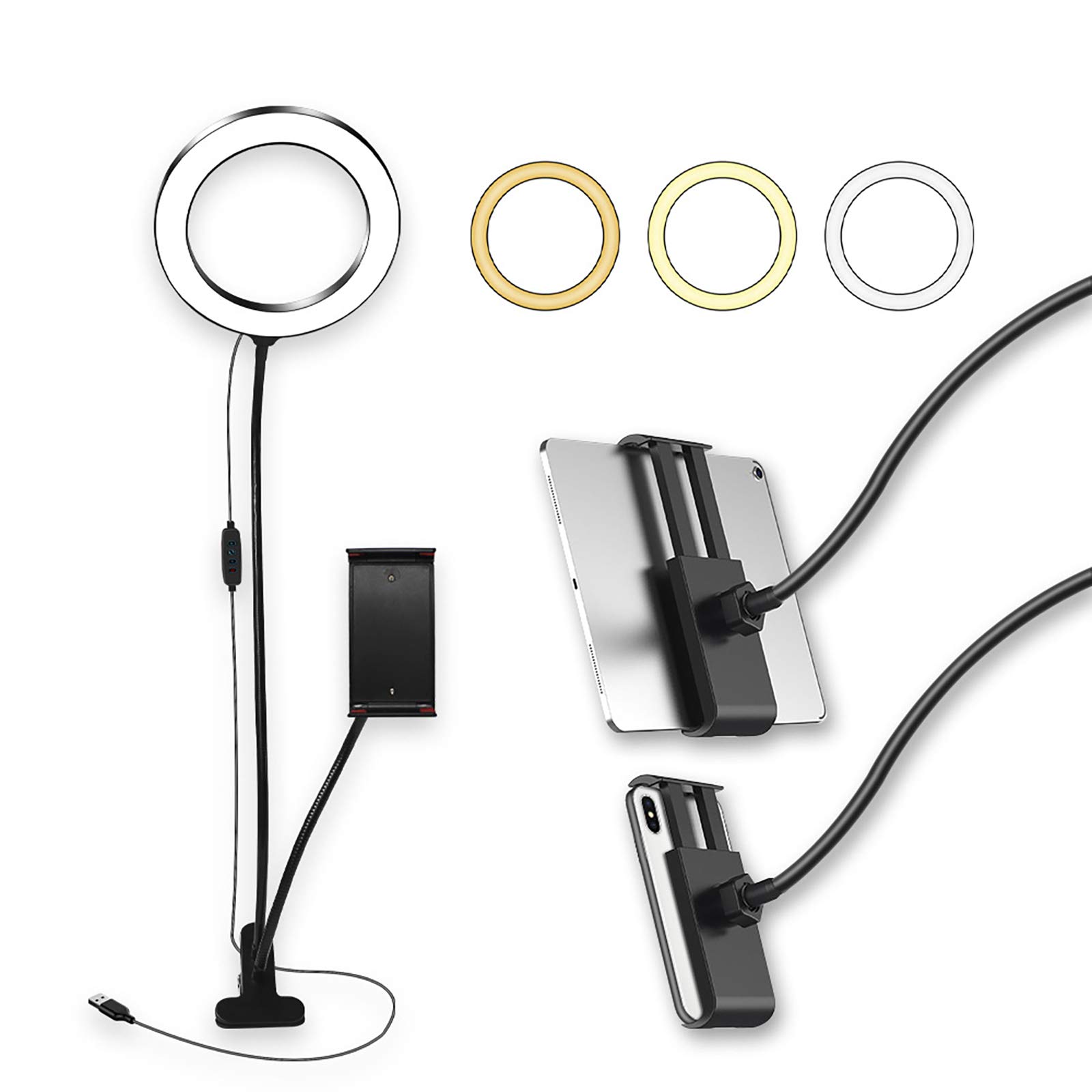 Best 8-in-1 Selfie Ring Light with Phone Holder Stand - 360° Rotating Dimmable LED Light with Flexible Gooseneck Arms for Live Streaming, Makeup, TikTok Videos & YouTube Content Creation