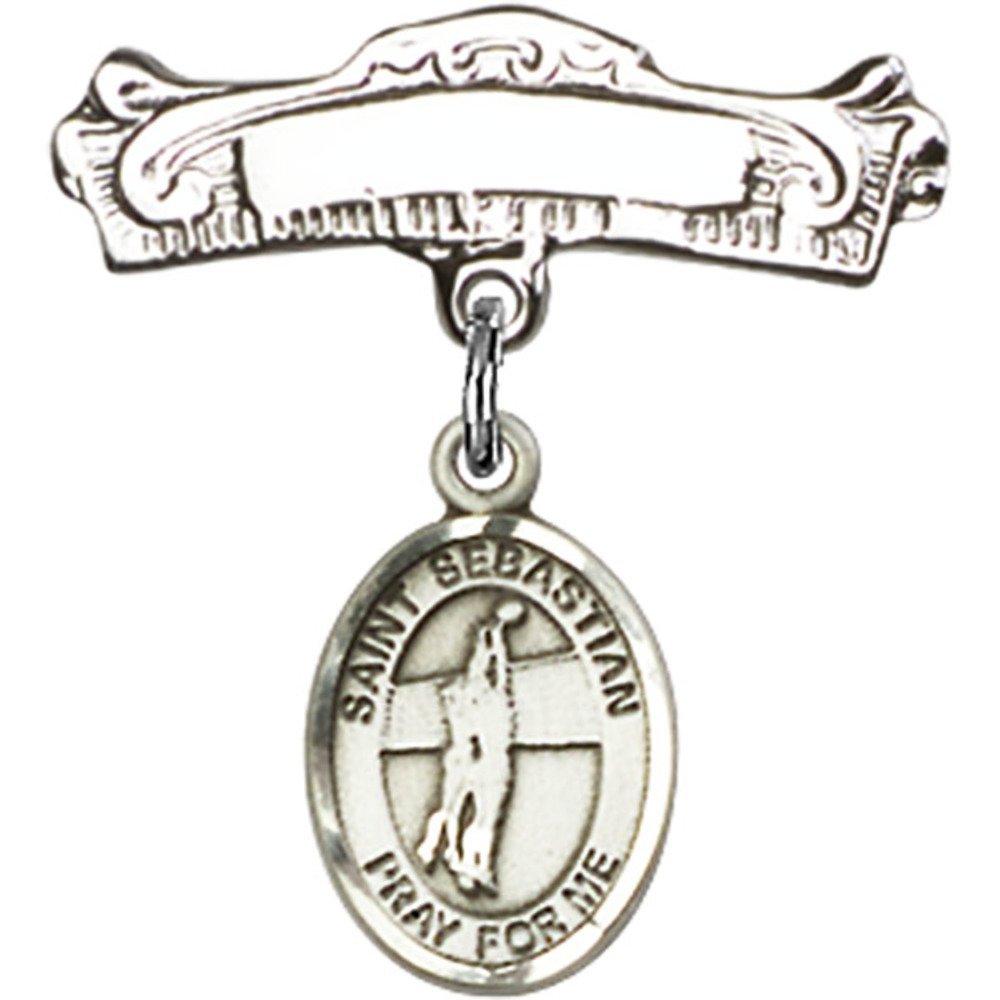Sterling Silver Baby Badge with St. Sebastian & Volleyball Charm - 7/8