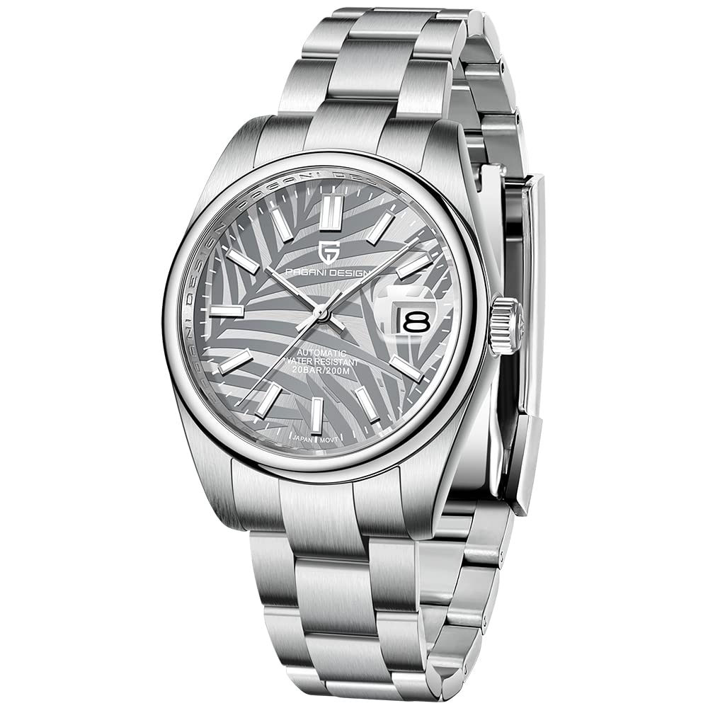 Pagani Design Men's Automatic Mechanical Watch - Green Palm Leaf Dial, Stainless Steel Case, 200M Waterproof for Diving & Sports | Perfect for Outdoor Adventures, Business Meetings & Casual Wear