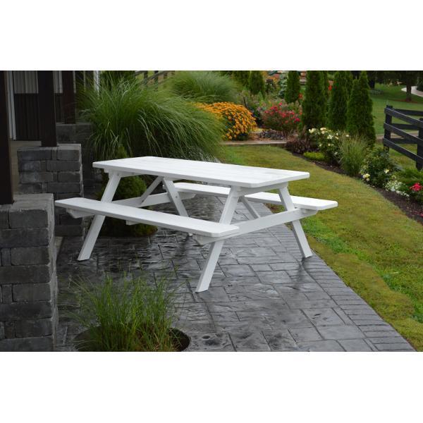 Unfinished A & L Furniture Yellow Pine Picnic Table with Attached Benches - Perfect for Outdoor Dining, Backyard Gatherings & Camping Trips