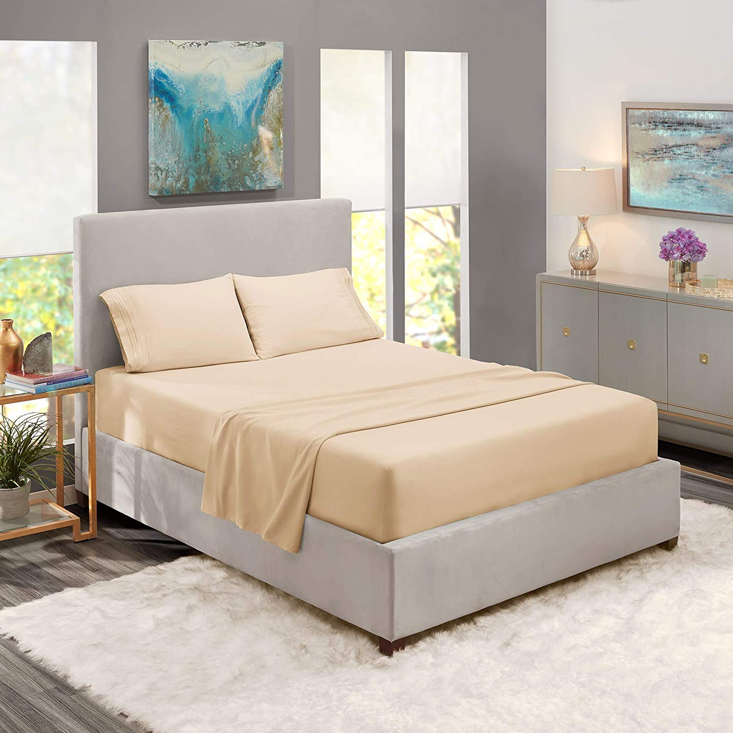 4-Piece 800 Thread Count 100% Soft Cotton Bed Sheet Set with Deep Pocket (Fits Mattress Up to 16