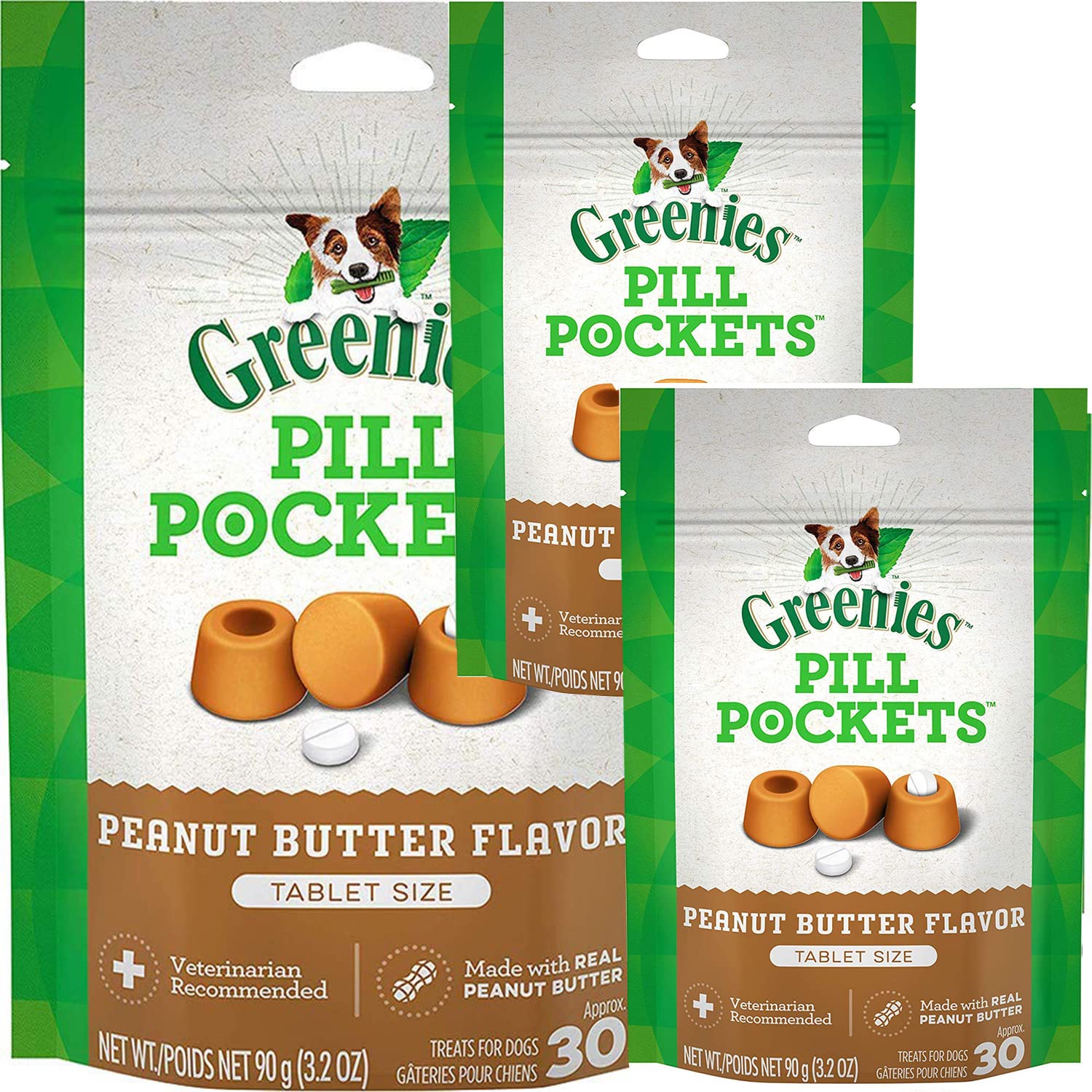 Greenies Pill Pockets for Dogs - 3 Pack (90 Tablets) | Peanut Butter Flavored Soft Dog Treats | Helps Hide Medication & Supports Dental Health | Perfect for Picky Eaters & Daily Oral Care