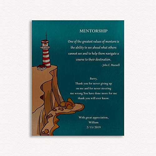 9.5 X 12 Inch Personalized Metal Art Print - Inspirational Mentor Gift with John C Maxwell Quote (Sea, Rock, Lighthouse Design) - Perfect Thank You Present for Boss, Teacher or True Leader - Office & Home Wall Decor