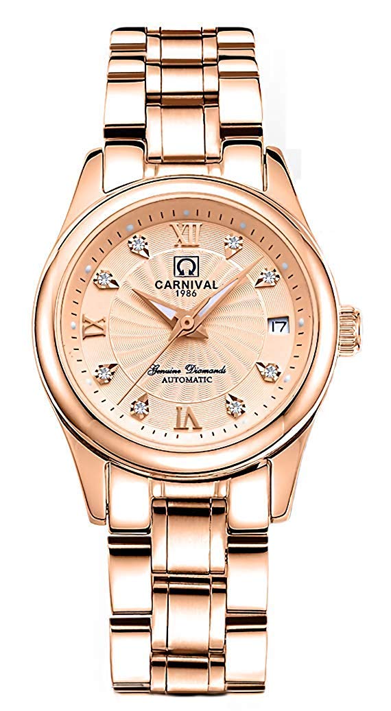 MASTOP Women's Rose Gold Automatic Wrist Watch - Stainless Steel Analog Dress Watch with Crystal Accents | Perfect for Office, Party & Formal Occasions