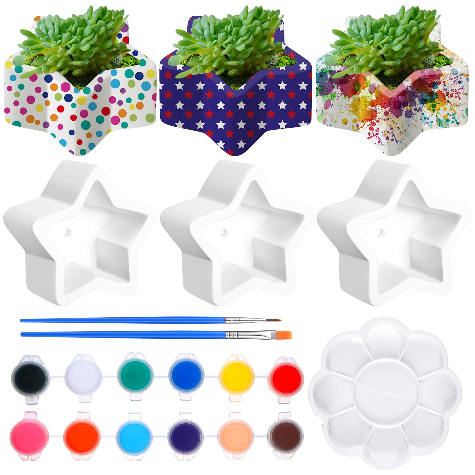 6 Sets DIY Star Shaped Unpainted Ceramic Succulent Planters - Mini Paintable Flower Pots for DIY Crafts, Home Decor, Gardening & Classroom Activities (Perfect for Star-Themed Parties & Creative Projects)