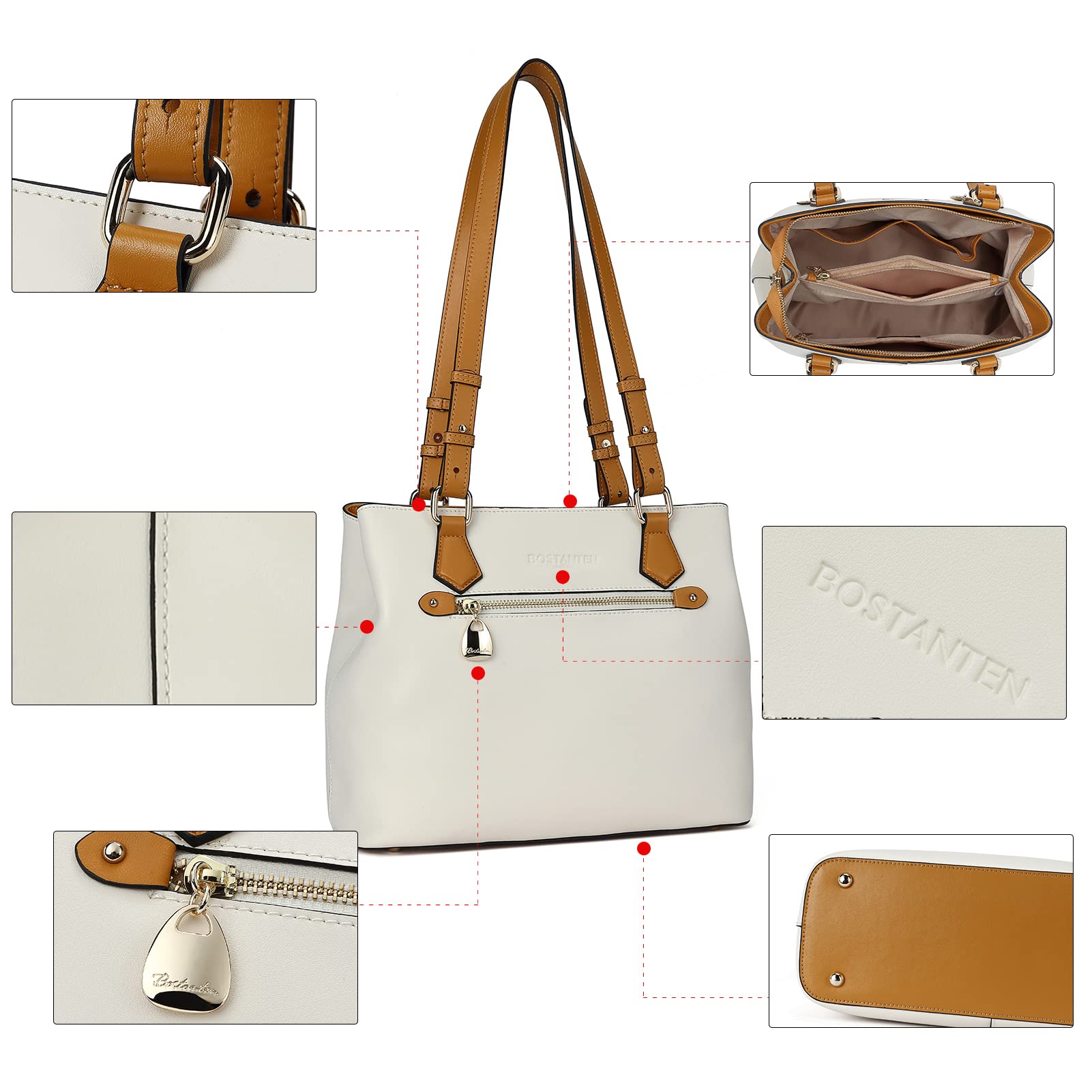 BOSTANTEN Genuine Leather Women's Handbag - Soft Designer Shoulder Bag & Top Handle Purse for Work, Travel & Everyday Use