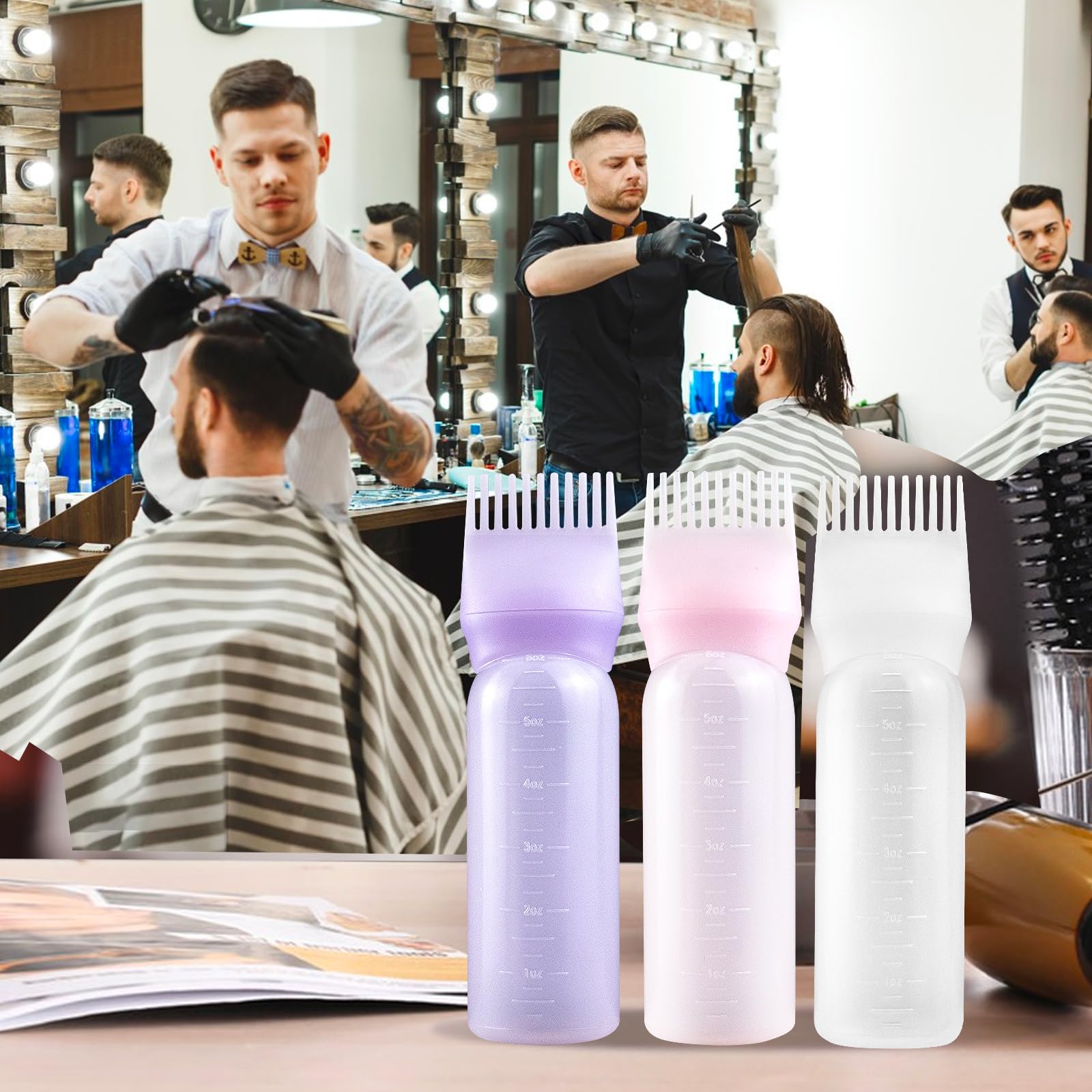 6oz Root Comb Applicator Bottle for Hair Oil & Dye - 2 Pack Pink Bottles with Graduated Scale | Perfect for At-Home Hair Treatments, Salon Use & DIY Hair Care
