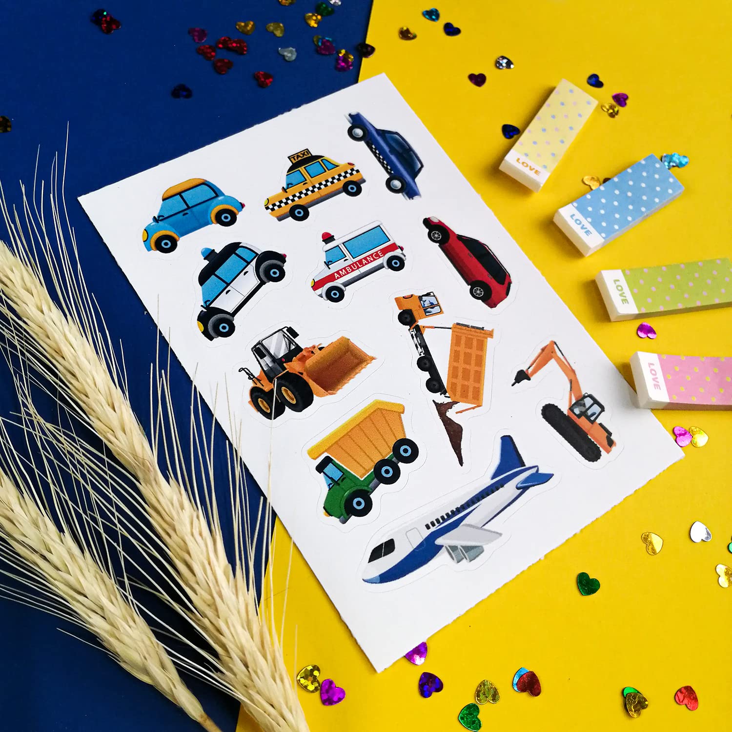 BulbaCraft Truck Stickers - Construction Vehicle Decals for Kids - Waterproof & Durable Train, Airplane, Tractor, Boat, Fire Truck and Race Car Stickers - Perfect for Laptops, Water Bottles, Helmets & Car Windows