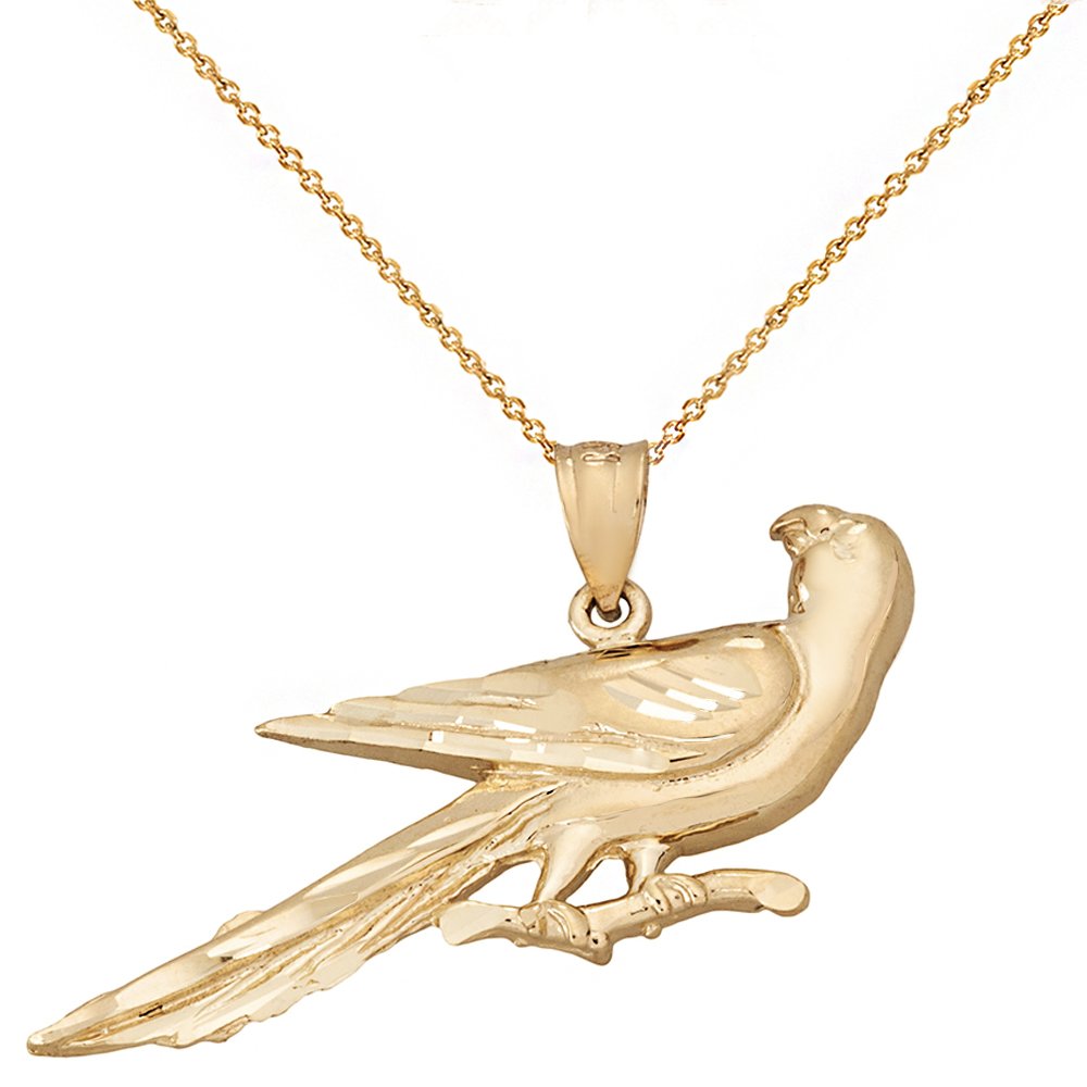 10K Yellow Gold Amazon Parrot Charm Pendant Necklace - Animal Kingdom Jewelry for Women, Gift for Bird Lovers, Perfect for Casual Wear & Special Occasions