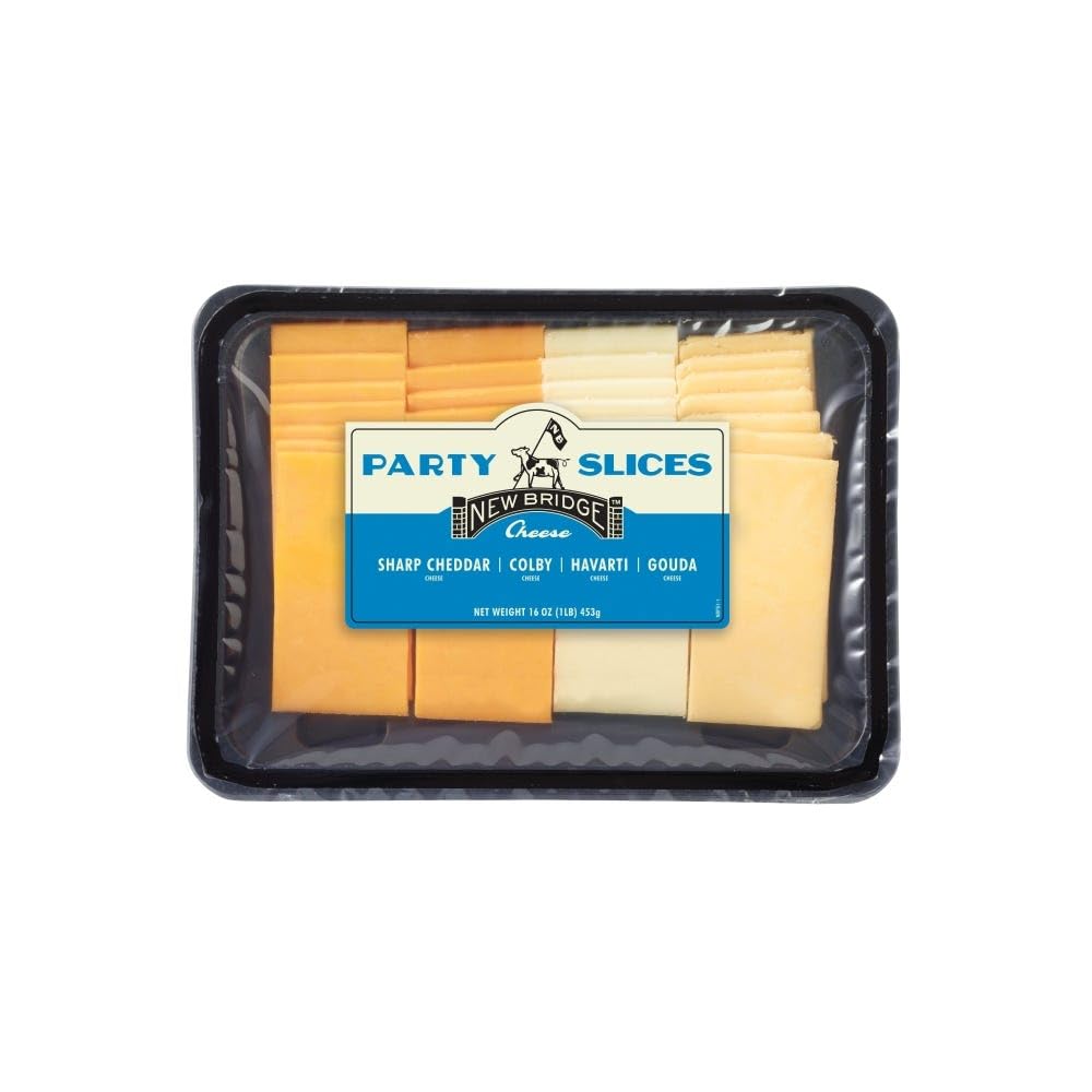 New Bridge Cheese Party Slices - 16 oz (12 Pack) | Perfect for Parties, Snacks & Charcuterie Boards | High-Quality Sliced Cheese for Entertaining