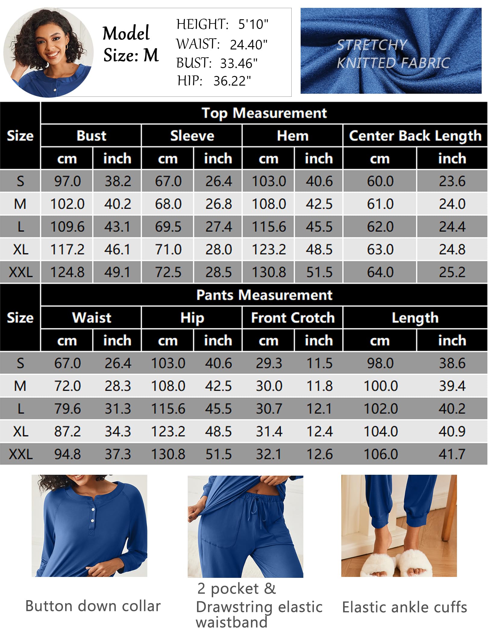 Ekouaer Women's Long Sleeve Pajama Set - Soft 2-Piece Jogger Lounge Wear with Pockets (S-XXL) | Cozy Sleepwear for Nighttime & Relaxing at Home