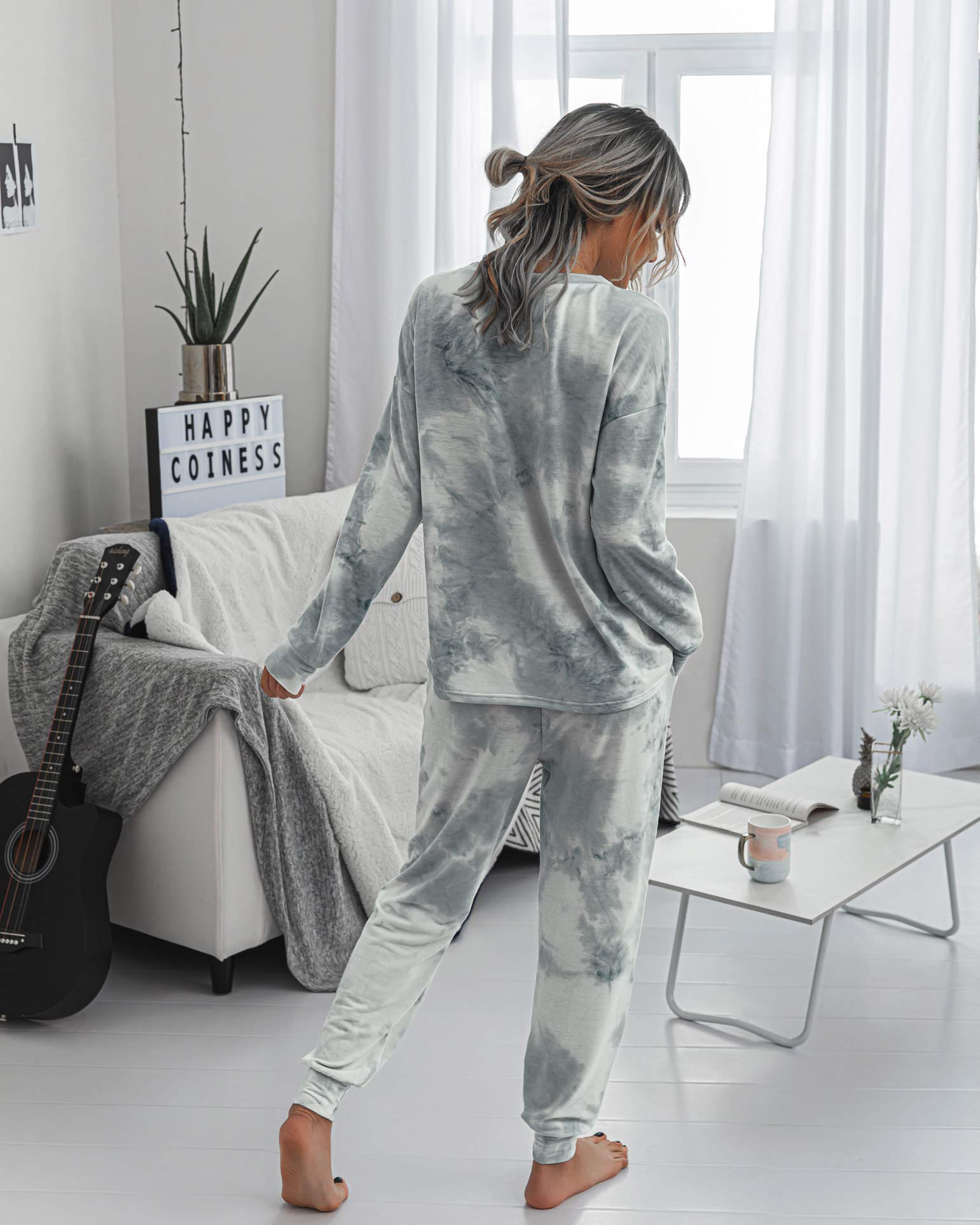 TSMNZMU Women's Tie-Dye Pajama Set - 2-Piece Long Sleeve Sleepwear with Pockets | Soft Pullover Top & Jogger Pants for Lounge, Sleep & Relaxation at Home