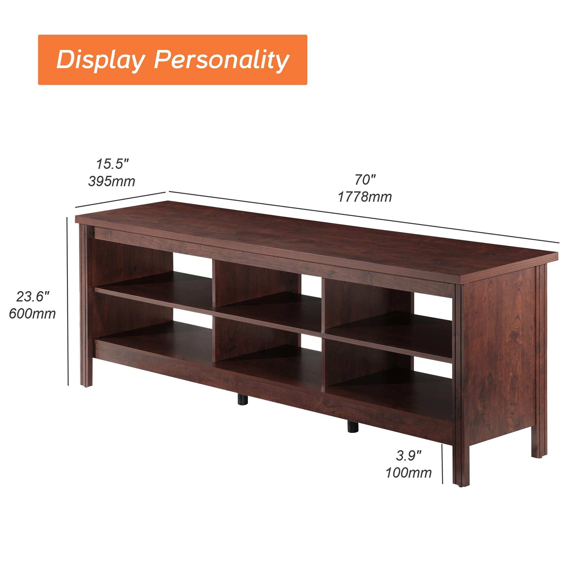 WAMPAT 75 Inch Gaming TV Stand with LED Lights - Rustic Brown Entertainment Center with 6 Storage Cubby & Blue LED Lighting - Perfect for Living Room, Bedroom & Office - Ideal for Gaming Setups & Home Theater Systems